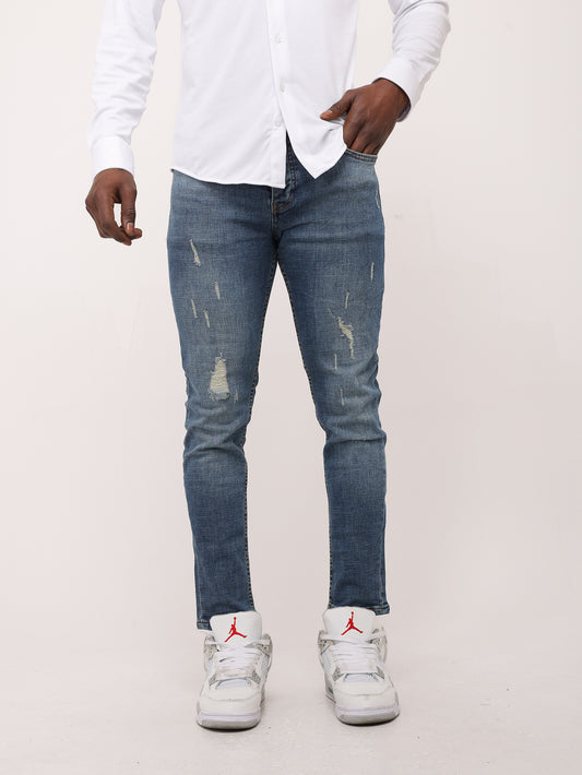 Herren Skinny Fit Jeans Blau Destroyed Used Look