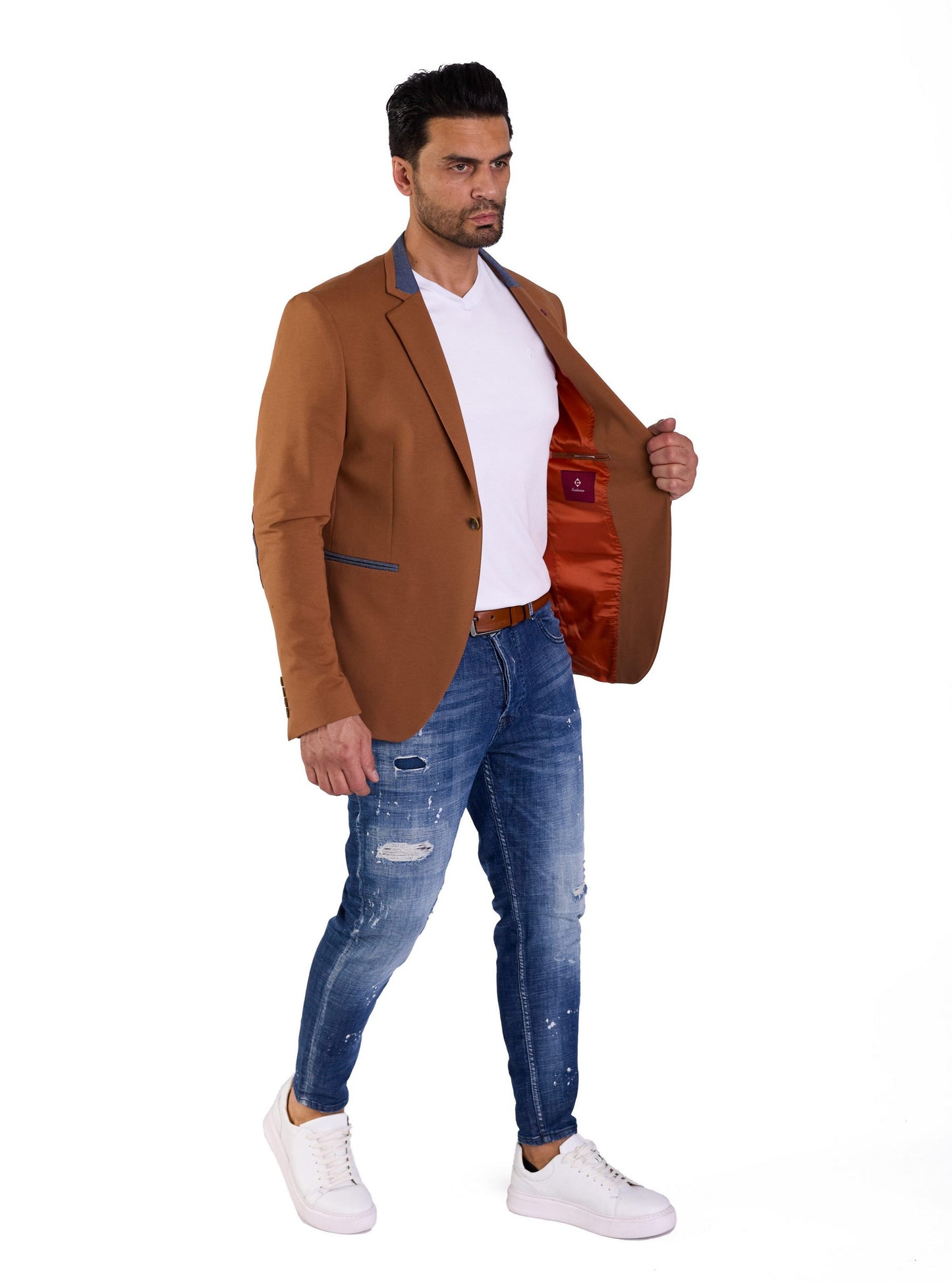 DENIM DISTRIQT Herren Sakko, Jersey Blazer, Slim Fit, Modell DQ1308, Camel