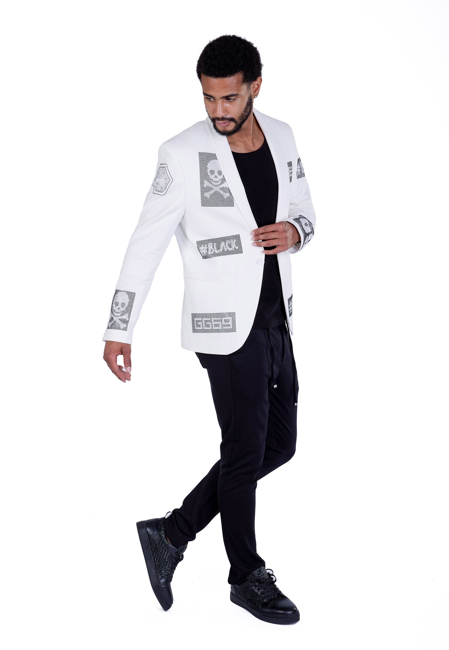 Extravagantes Herren Jersey Strass Sakko, Slim Fit, Modell DQ 2291