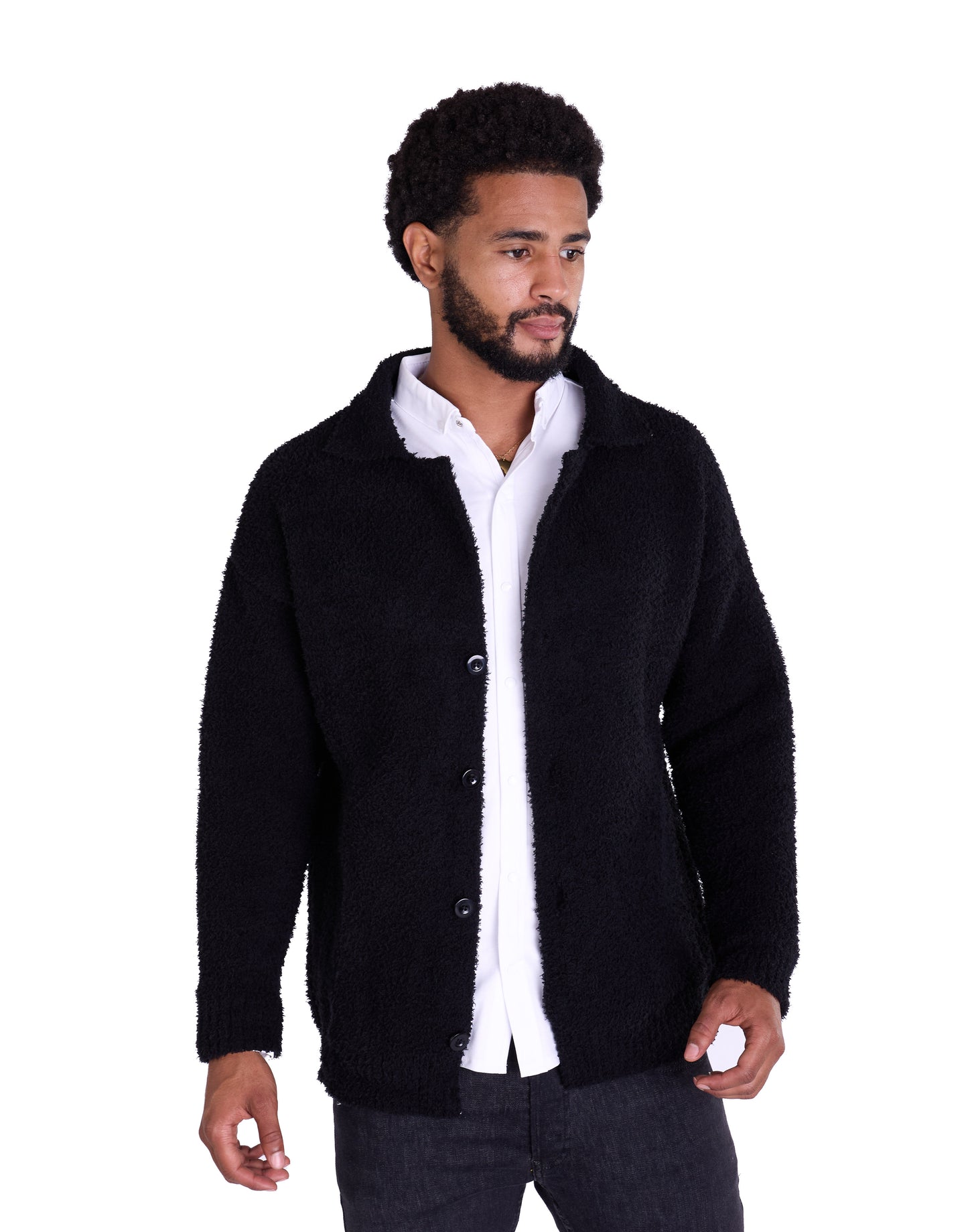 Warme Herren Strickjacke, Slim Fit Modell DQ TK016, Weiß, Blau und Schwarz