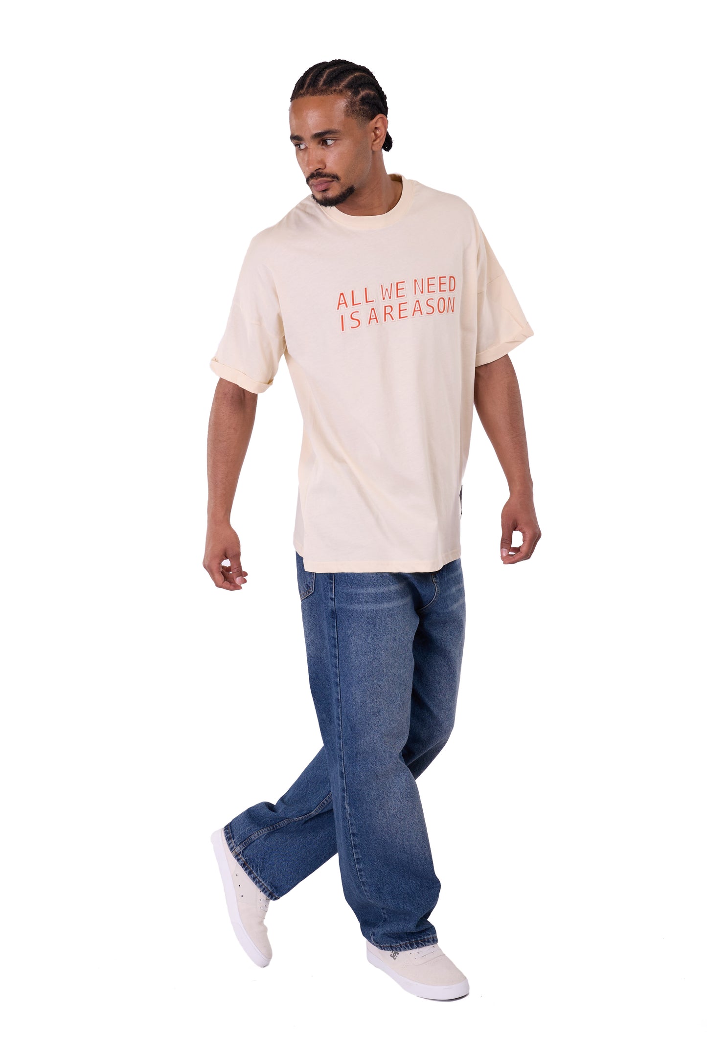Men's t-shirt, oversize fit, 3D print, model Y269, white or beige