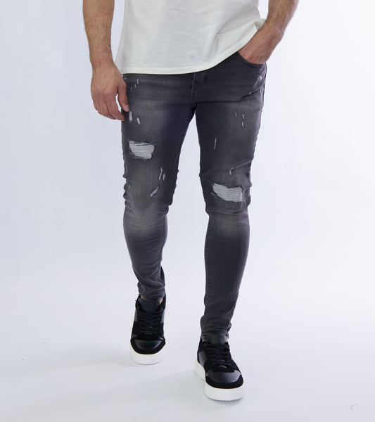 Herren Skinny Fit Jeans Destoryed Look Grau