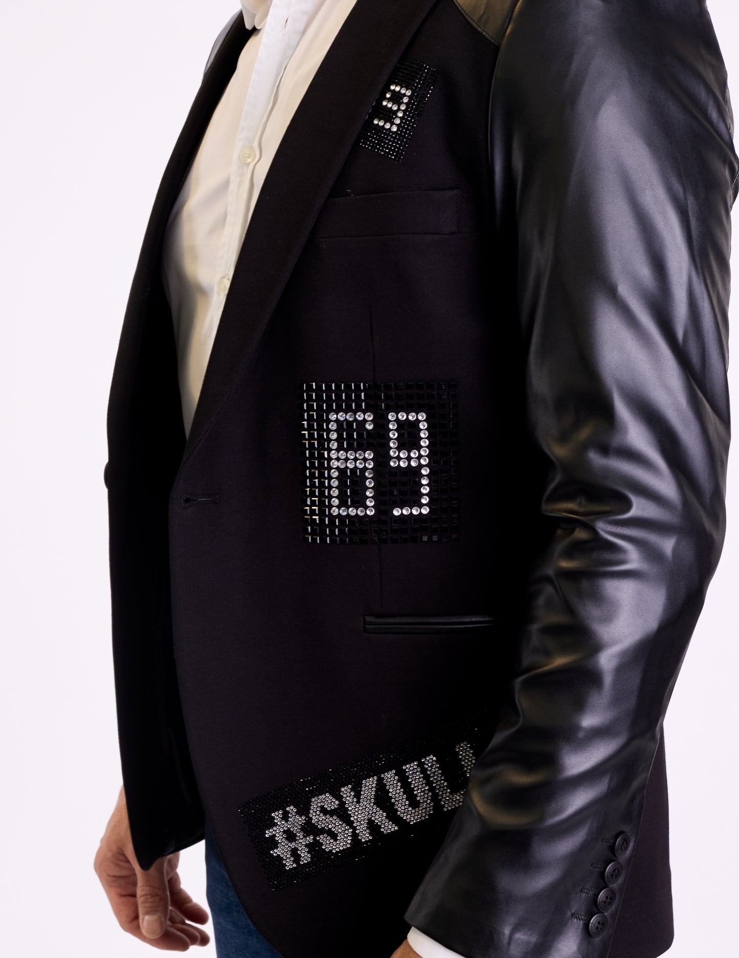 DENIM DISTRIQT Herren Sakko, Jersey Blazer, Strass Motive, Modell DQT3, Schwarz