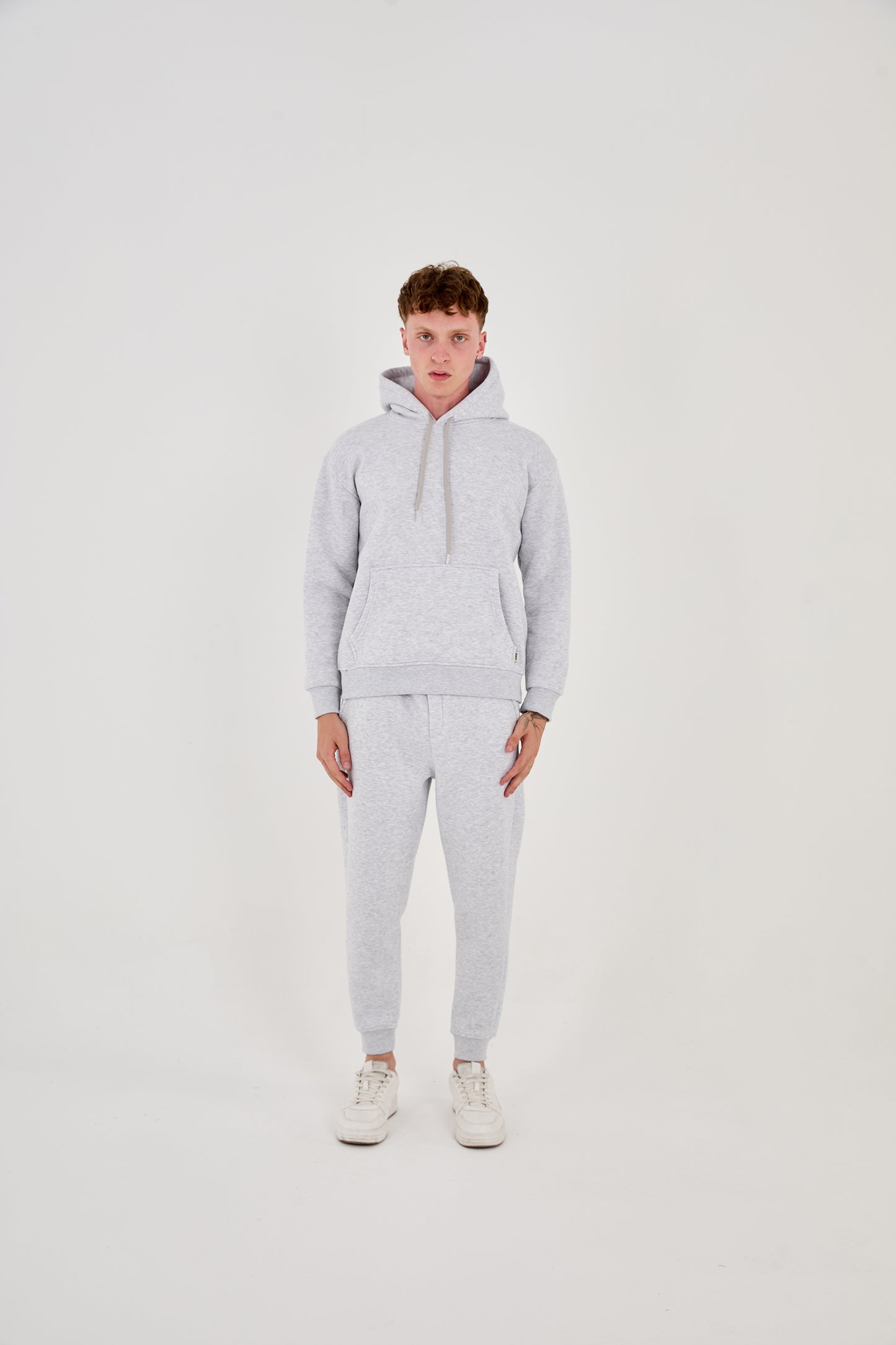 Herren Jogger Kombi Zweiteiler, Hoodie & Jogger Hose, Relaxed Fit, Modell 2529, Hellgrau