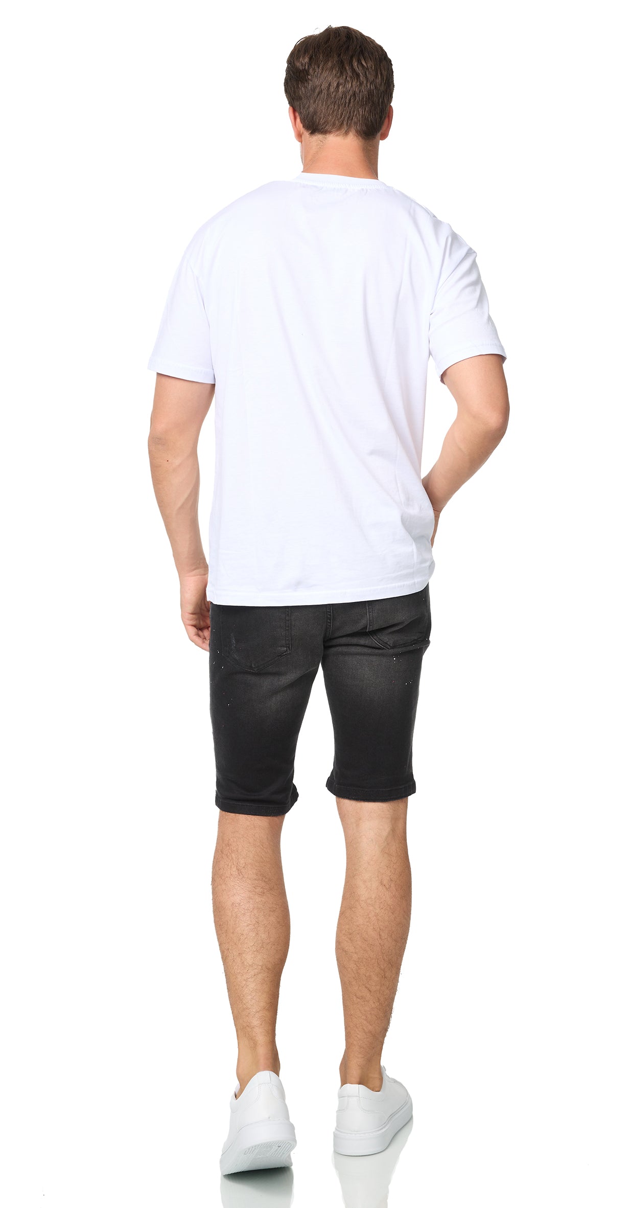 Men's Jeans Shorts, Used Destroyed Look, Slim Fit, Model 1024, Black