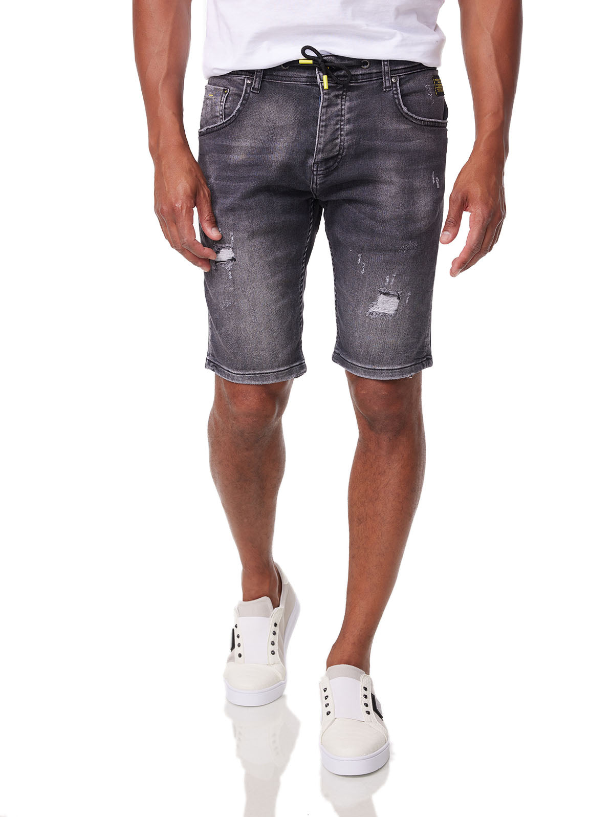 Herren Jeans Shorts, Used Look, Slim Fit, Model 1030, Schwarz