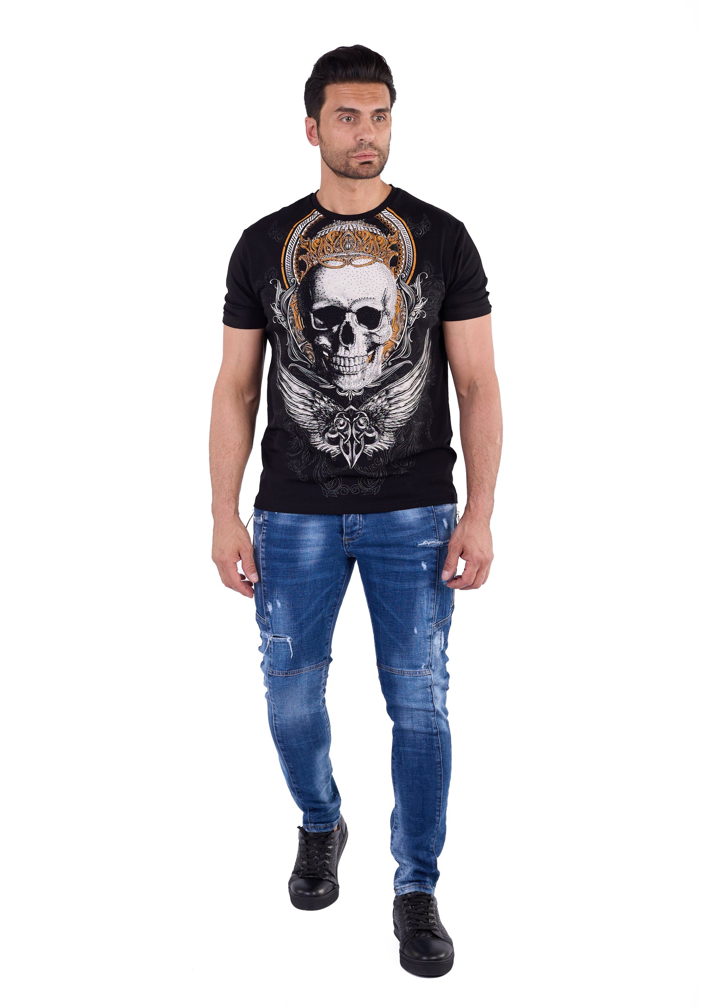 Herren Totenkopf T-Shirt DENIM DISRIQT, Slim Fit, Modell T140