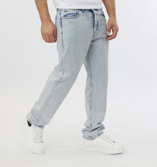 Herren Loose Fit Baggy Jeans Hellblau aus Baumwolle Acid Wash Style