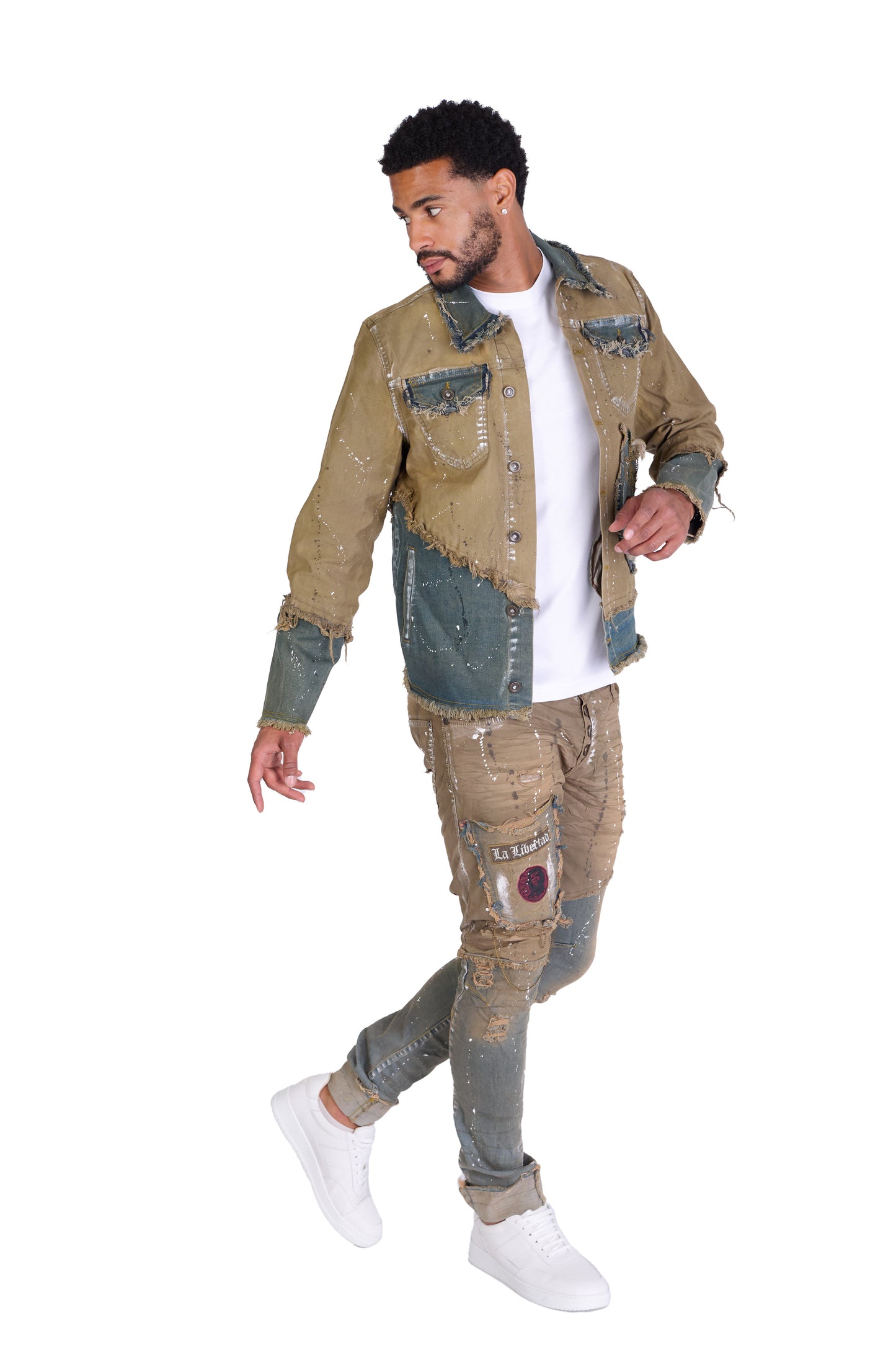 KINGZ Herren Designer Jeansjacke, Slim Fit, Modell 1754, Blue Green