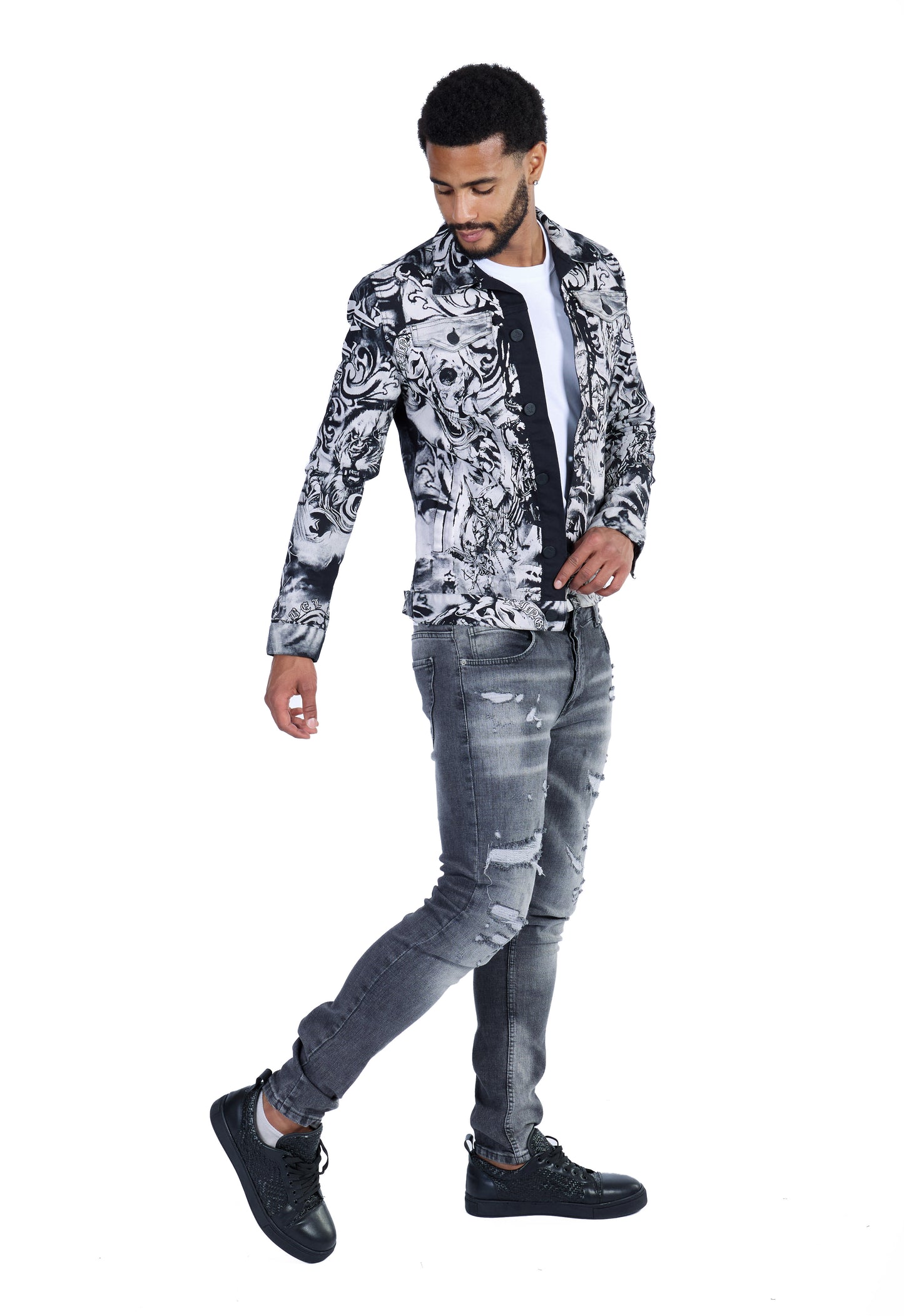 KINGZ Herren Designer Jeansjacke, Slim Fit, Modell 1642 Schwarz