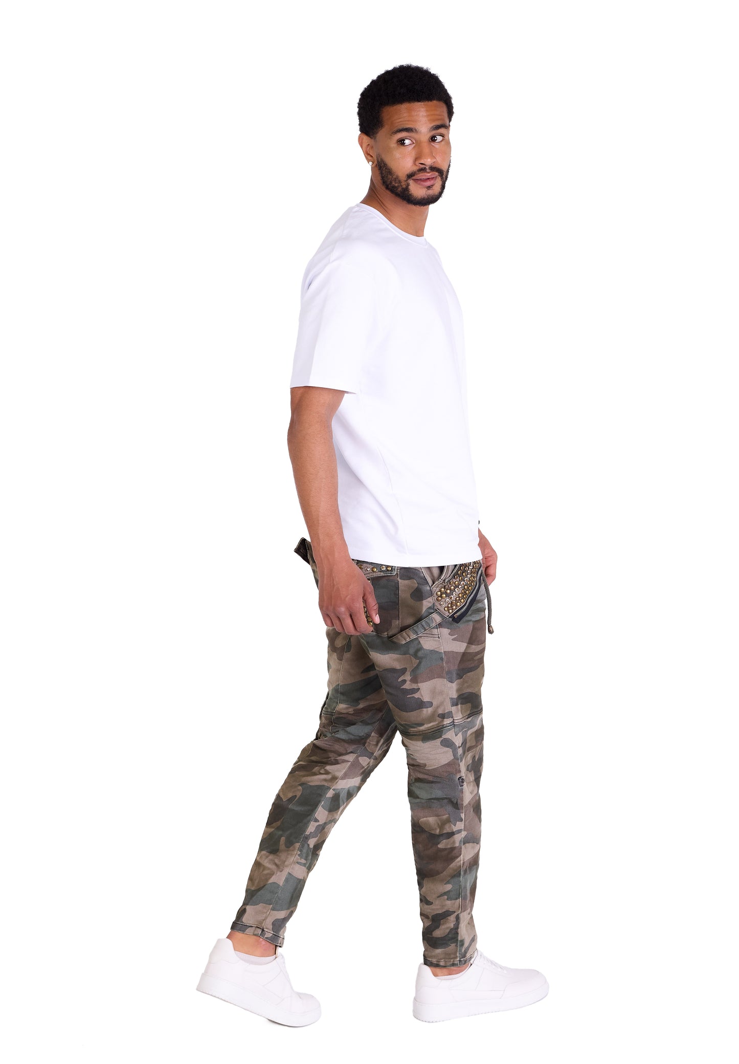 KINGZ Herren Biker Jeans, Jogger Fit, Modell 1667, Army