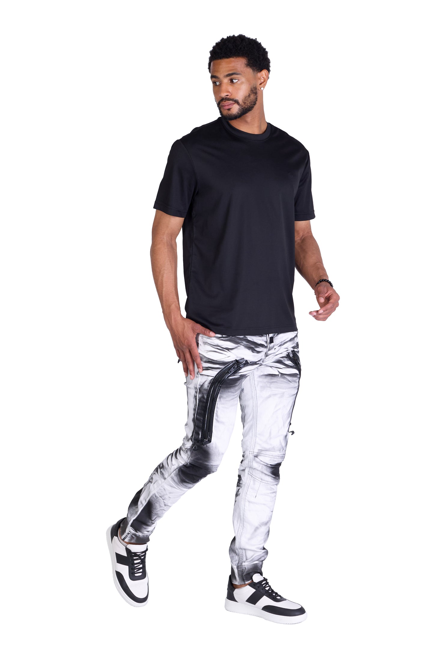 KINGZ Herren Cargo Biker Jeans, Slim Fit, Modell 1699 , Weiß