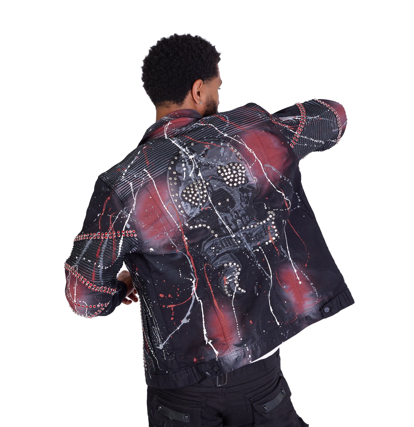 KINGZ men's designer denim jacket, slim fit, model 1648-2, white/black