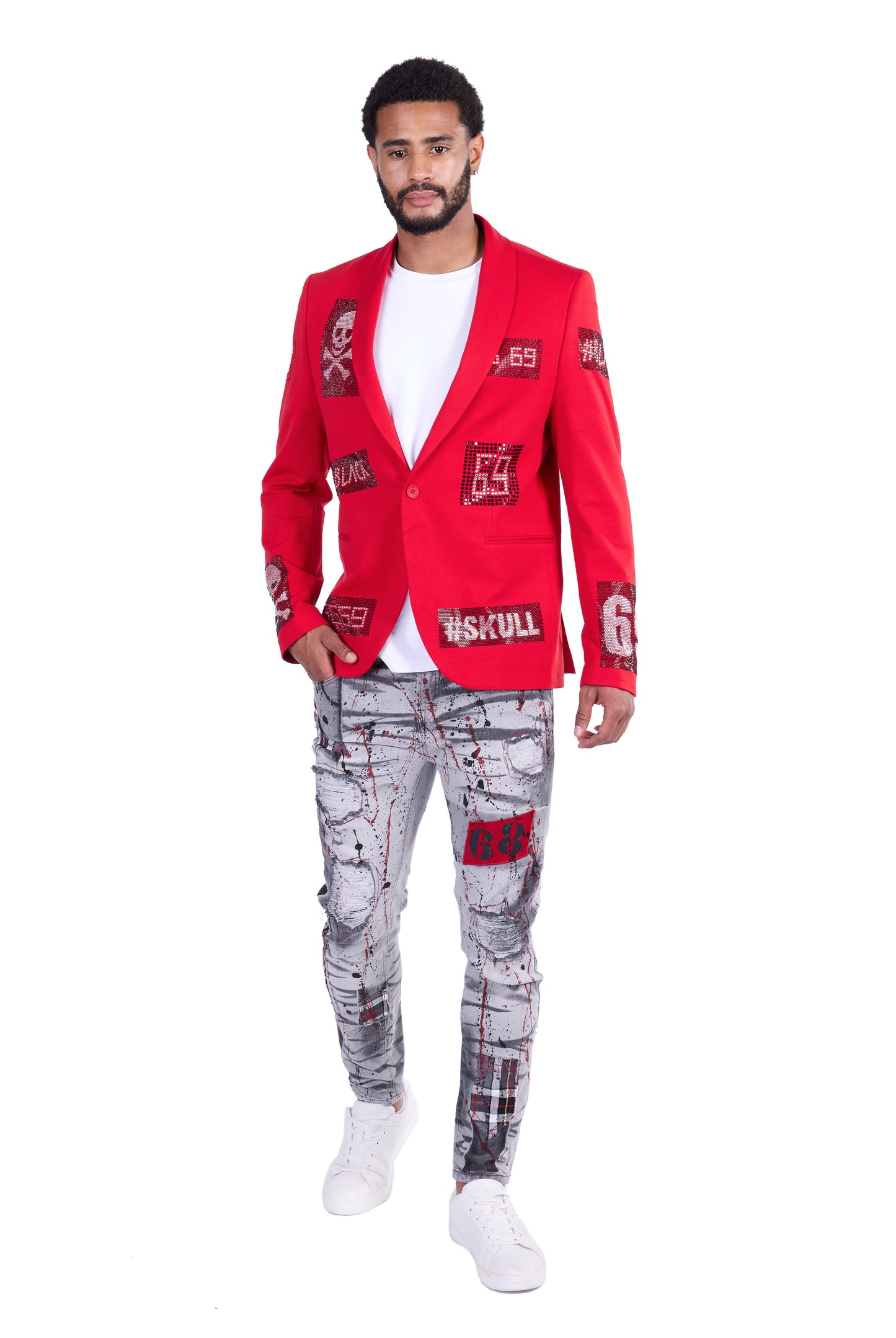 KINGZ Herren Designer Jeans, Slim Fit, Modell 1722, Grau