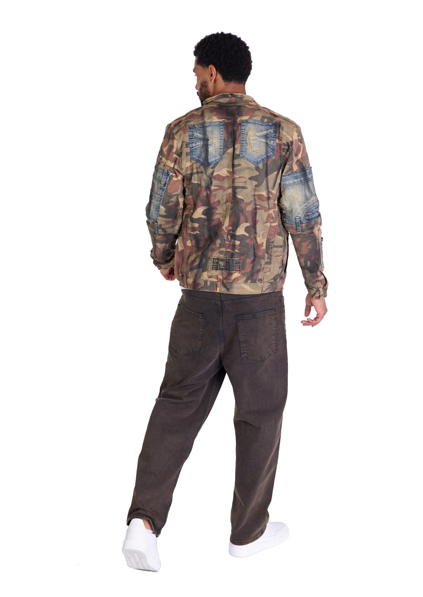 KINGZ men's designer denim jacket, slim fit, model 1648-2, white/black