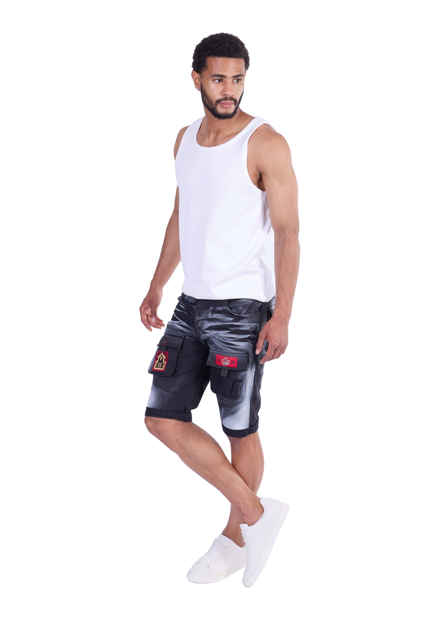 KINGZ men's designer denim jacket, slim fit, model 1648-2, white/black