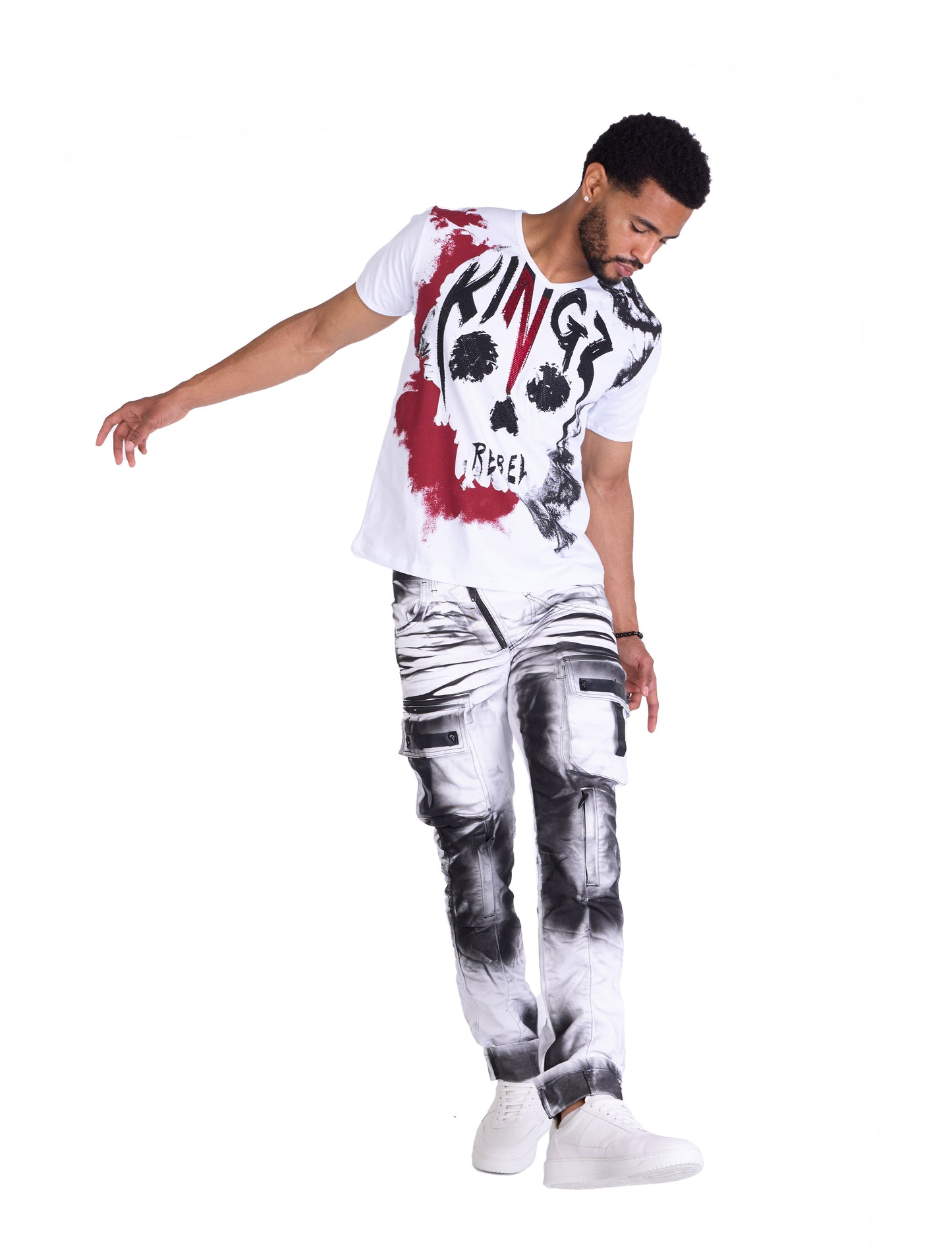 KINGZ Men's Biker Jeans, Jogger Fit, Model 1667, Army