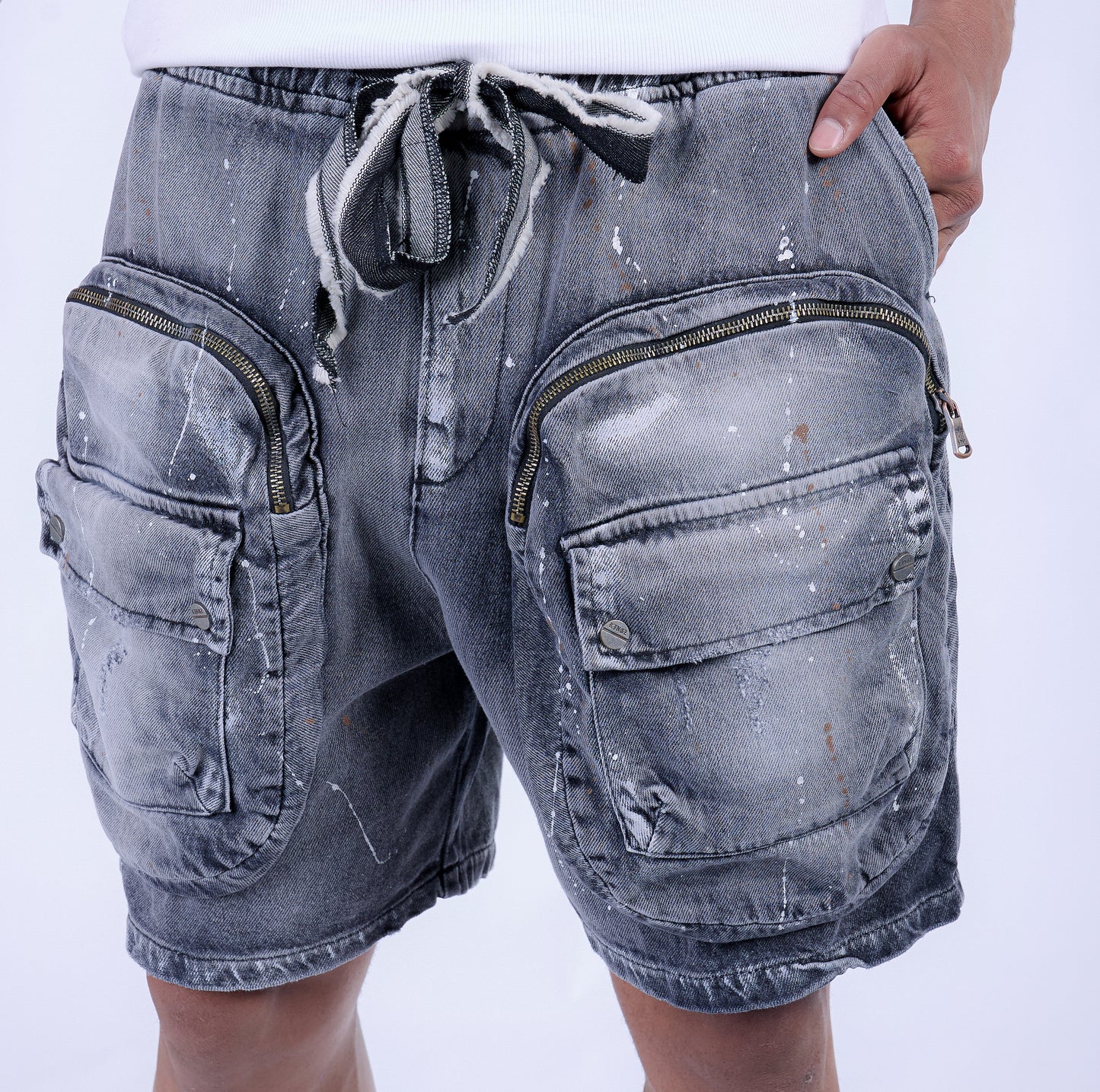 KINGZ men's designer denim jacket, slim fit, model 1648-2, white/black