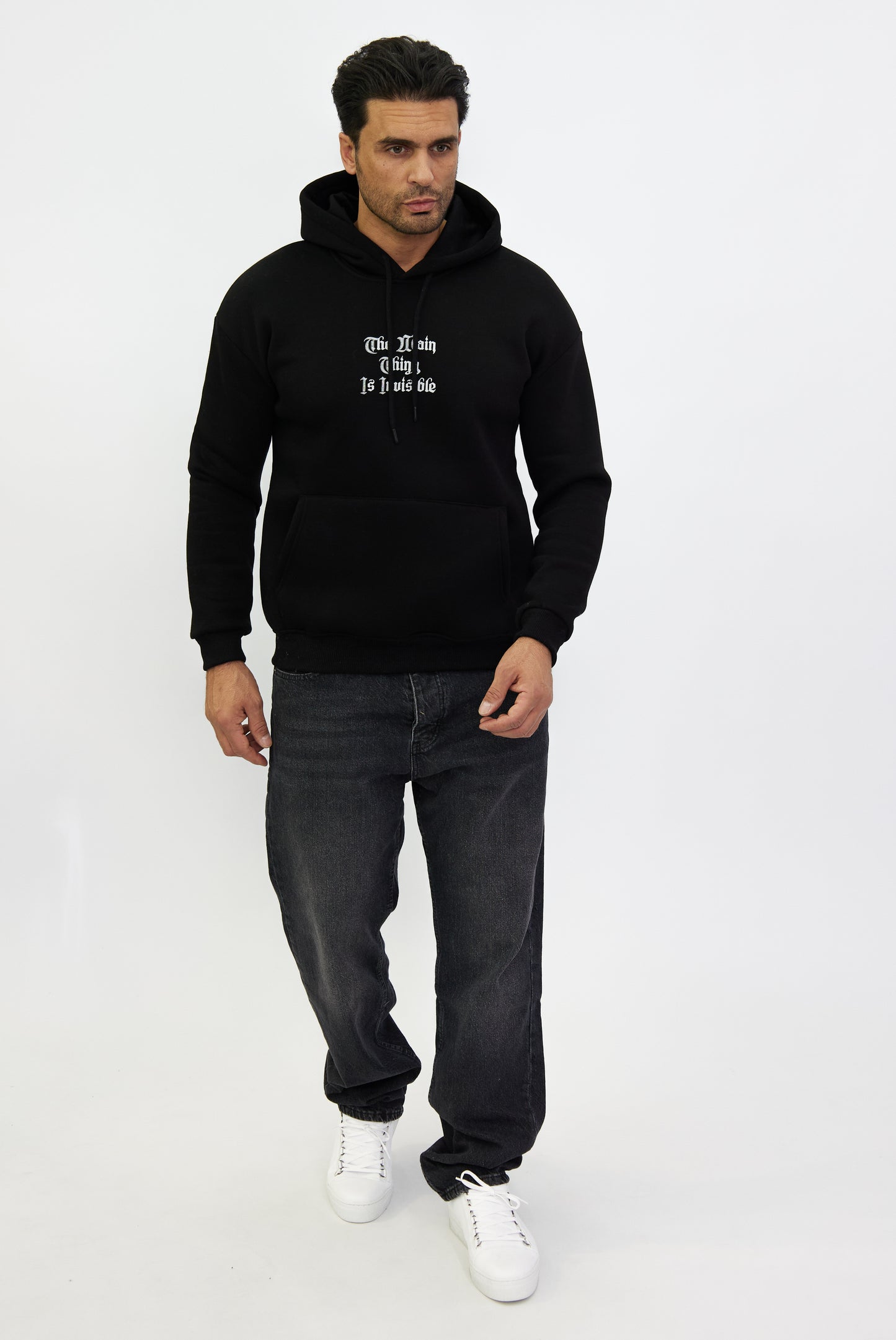 Herren Hoodie, Kapuzen Sweatshirt mit Print, Slim Fit, DH-SW6046, Weiß oder Schwarz