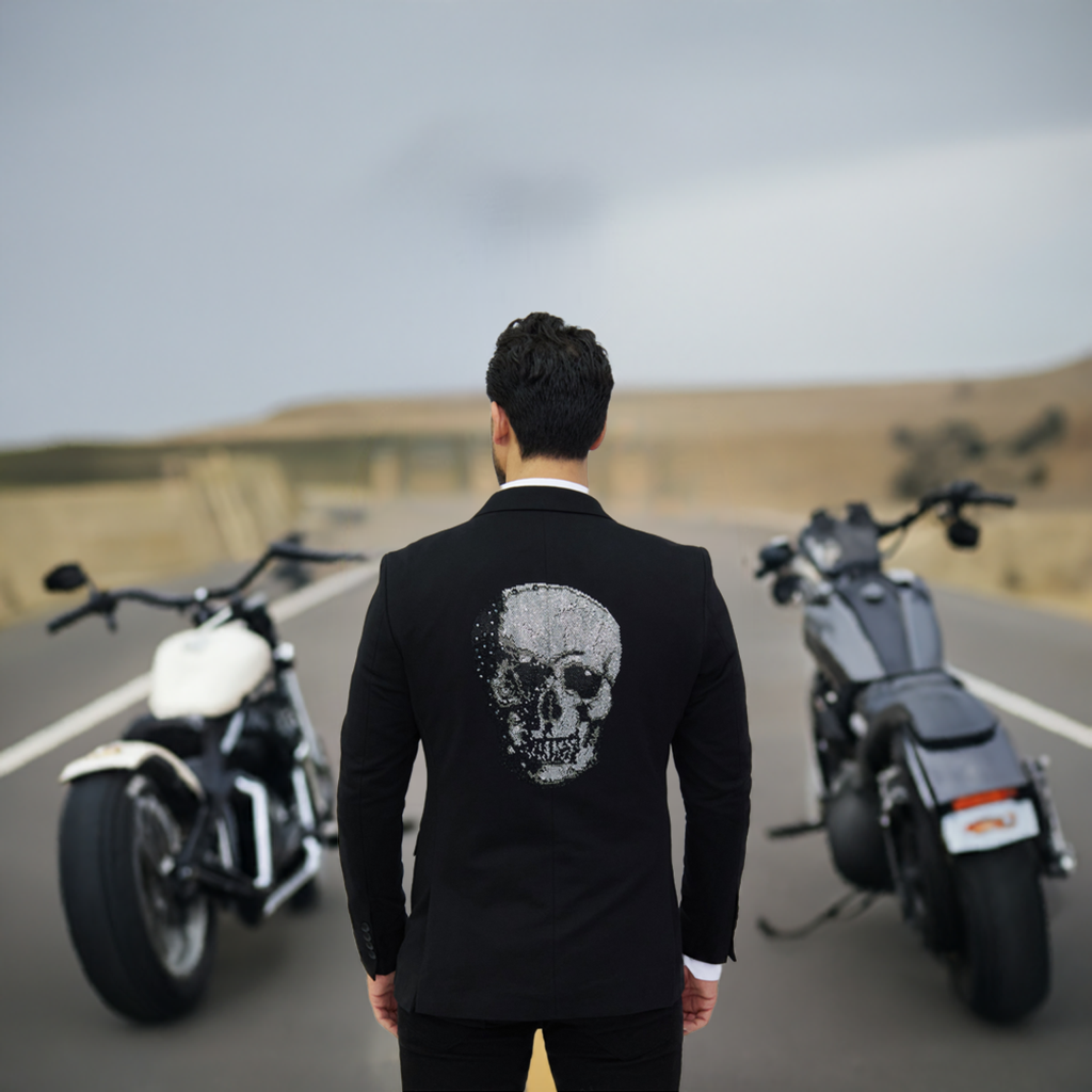 DENIM DISTRIQT Herren Sakko, Jersey Blazer, Strass Motive, Modell DQT5, Schwarz