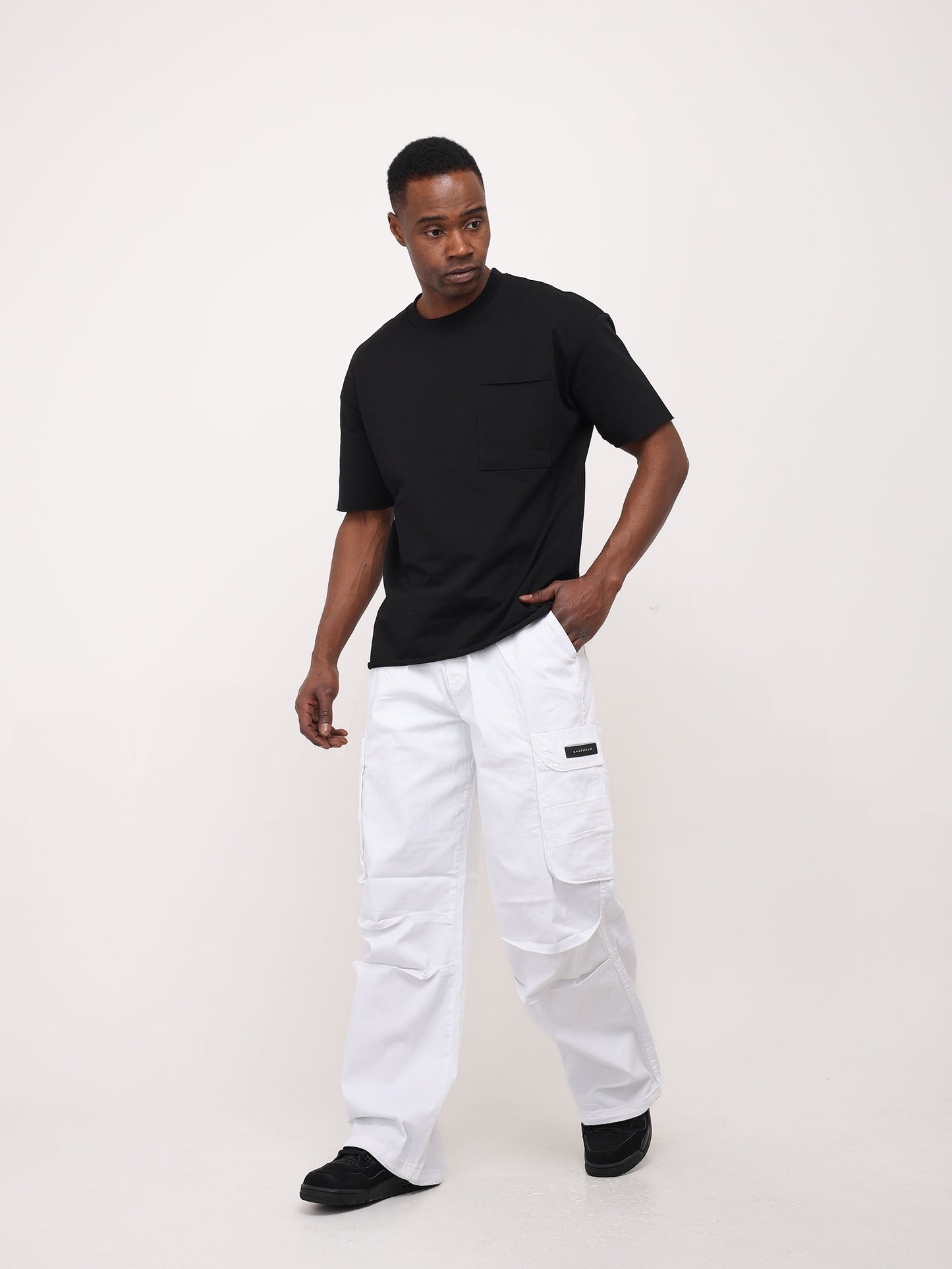 Men's Parachute Cargo Pants, Wide Fit, Model DH4397, White or Black 