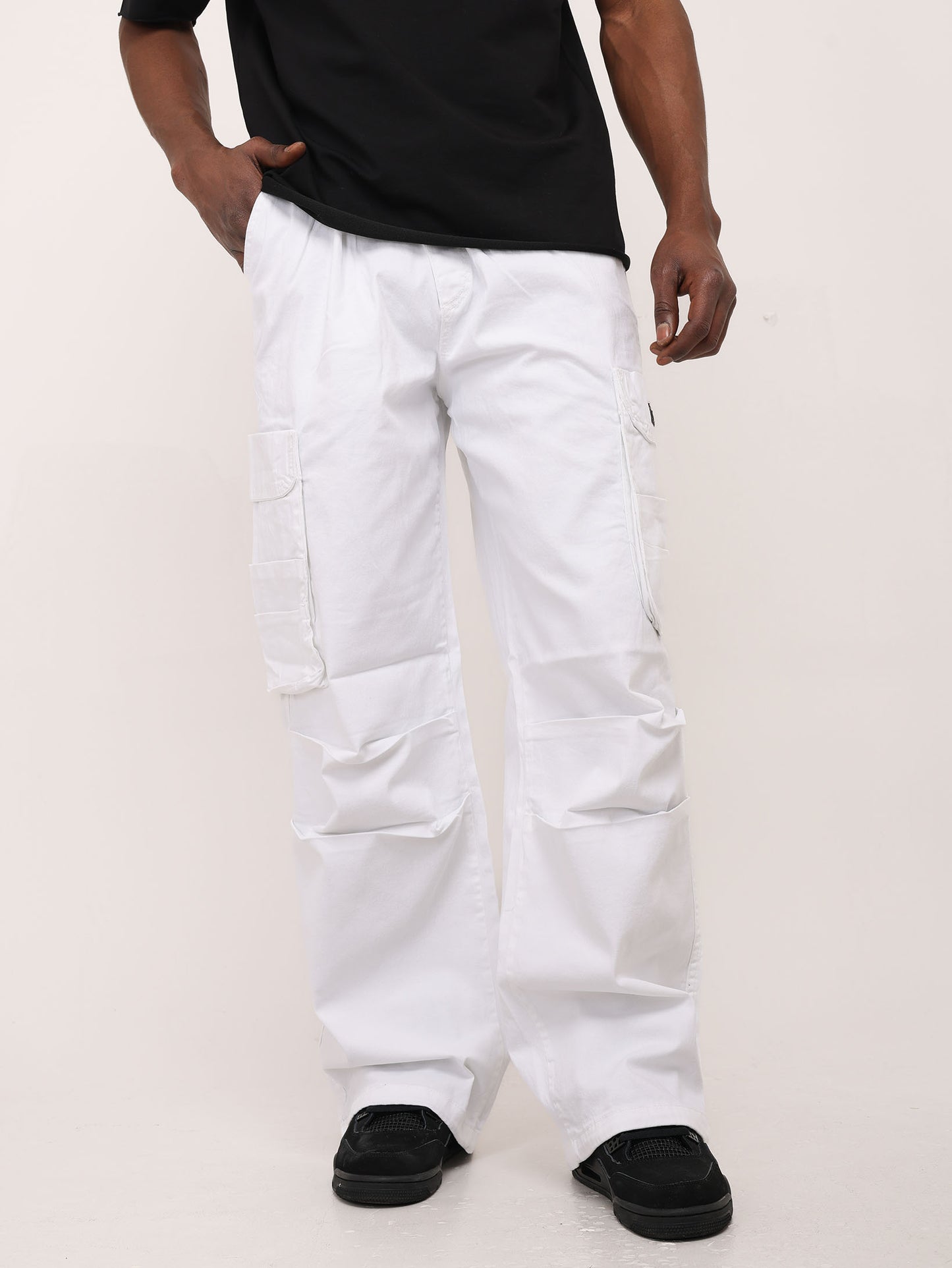 Men's Parachute Cargo Pants, Wide Fit, Model DH4397, White or Black 