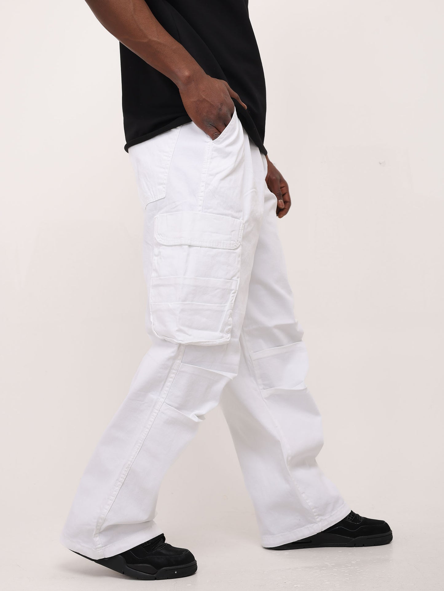 Men's Parachute Cargo Pants, Wide Fit, Model DH4397, White or Black 