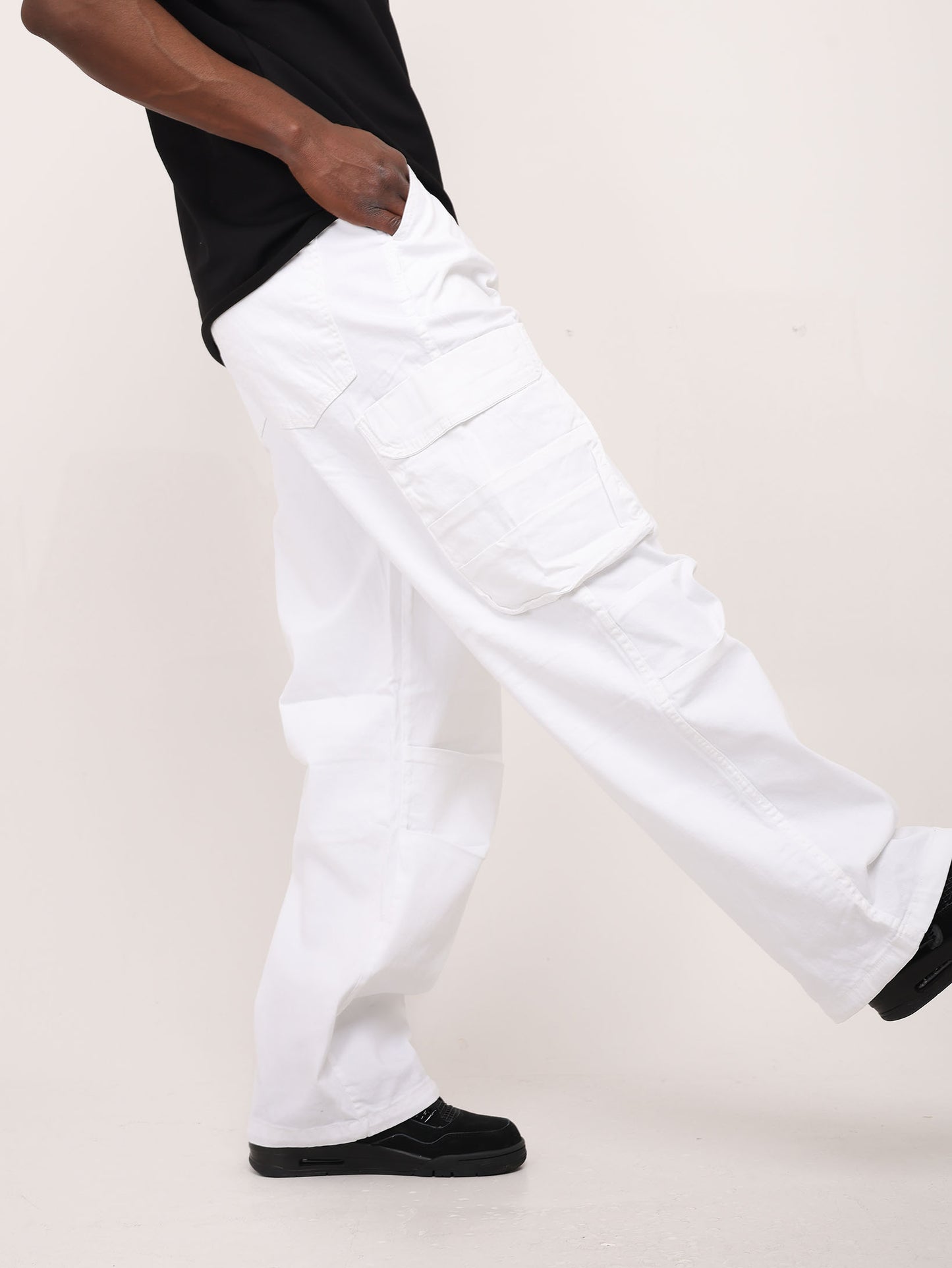 Men's Parachute Cargo Pants, Wide Fit, Model DH4397, White or Black 