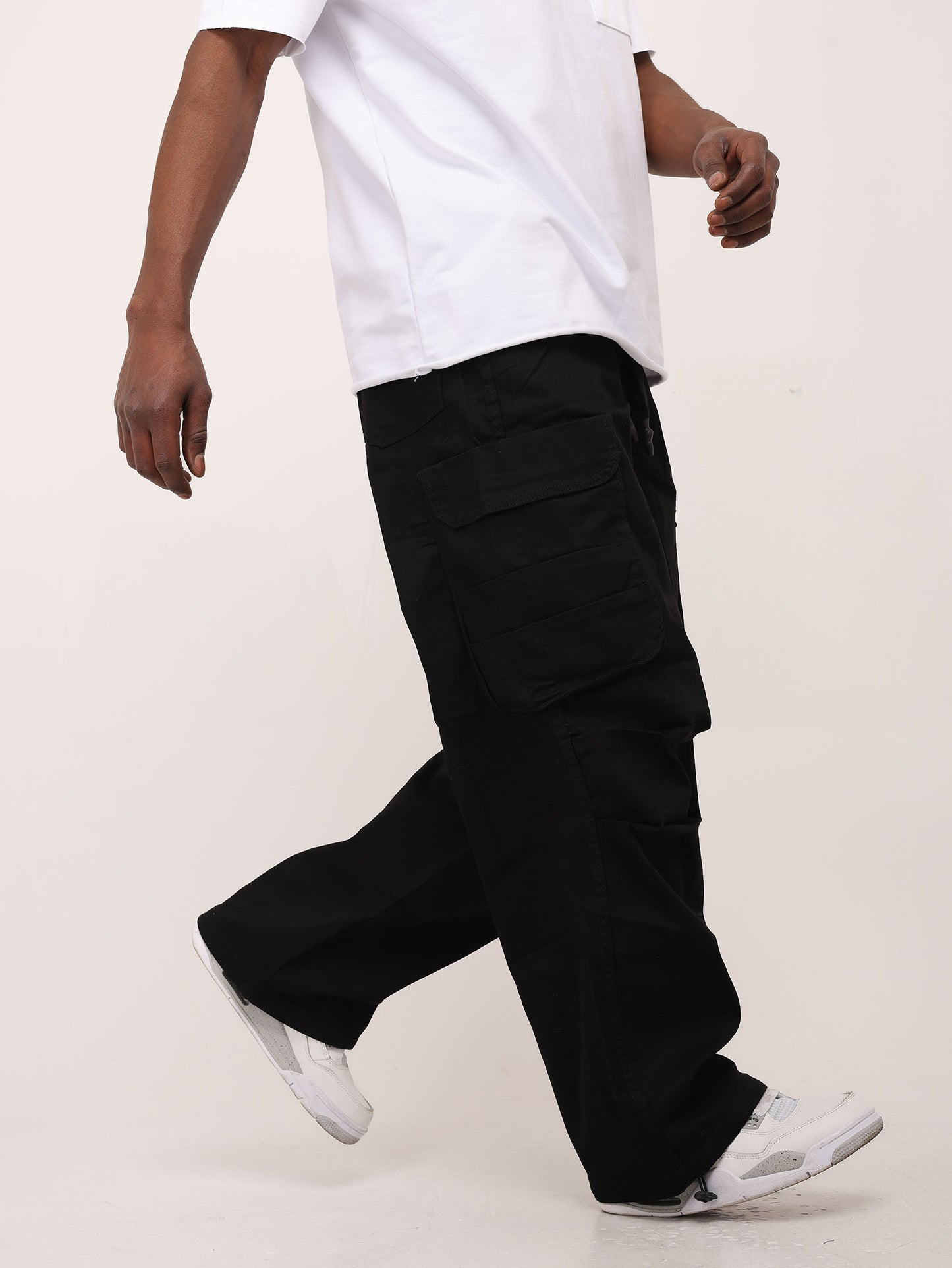 Men's Parachute Cargo Pants, Wide Fit, Model DH4397, White or Black 