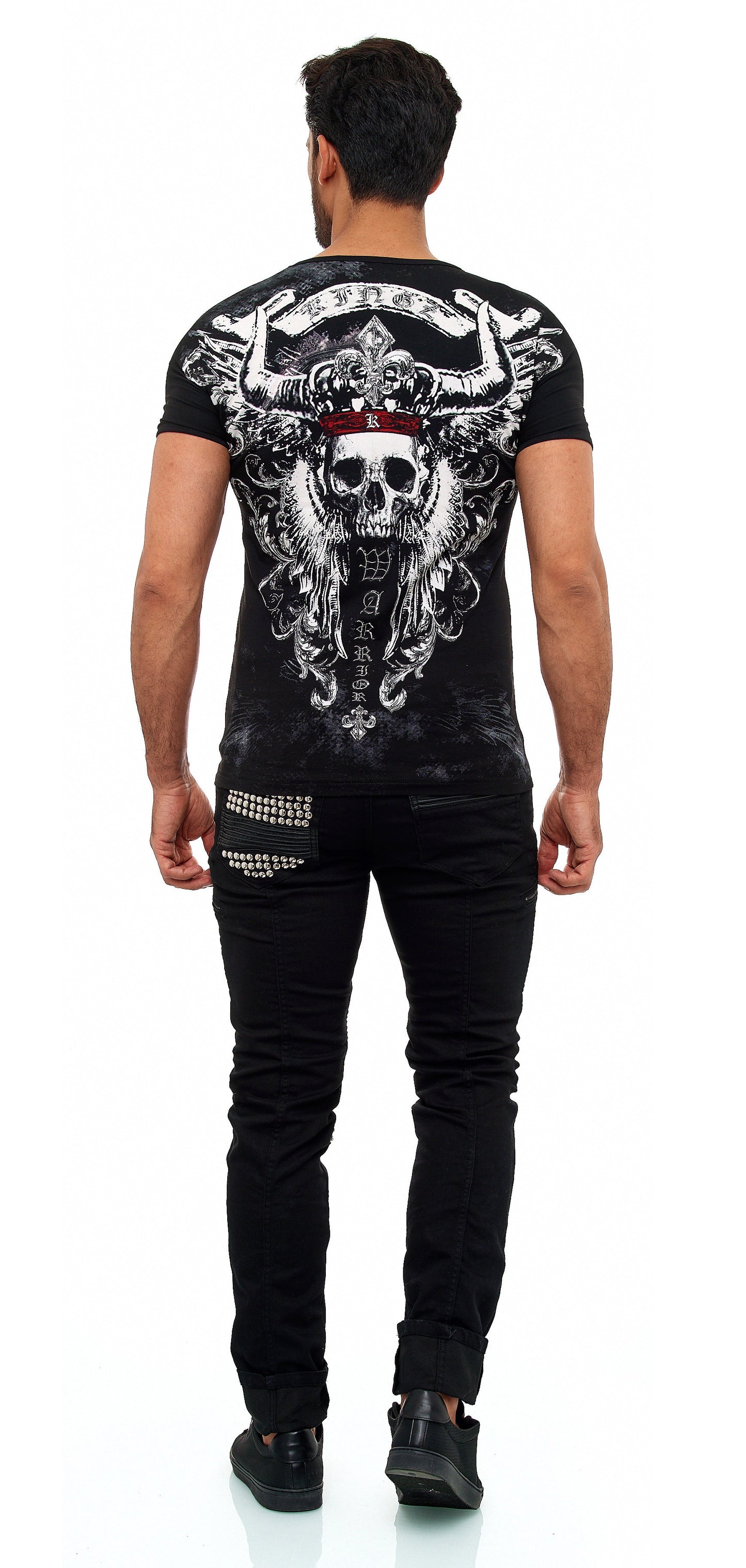 KINGZ Herren Designer Nieten Biker Jeans, Slim Fit, Modell  1683-1 Black