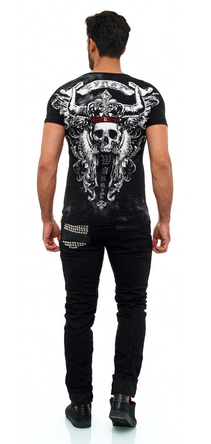 KINGZ Herren Designer Nieten Biker Jeans, Slim Fit, Modell  1683-1 Black