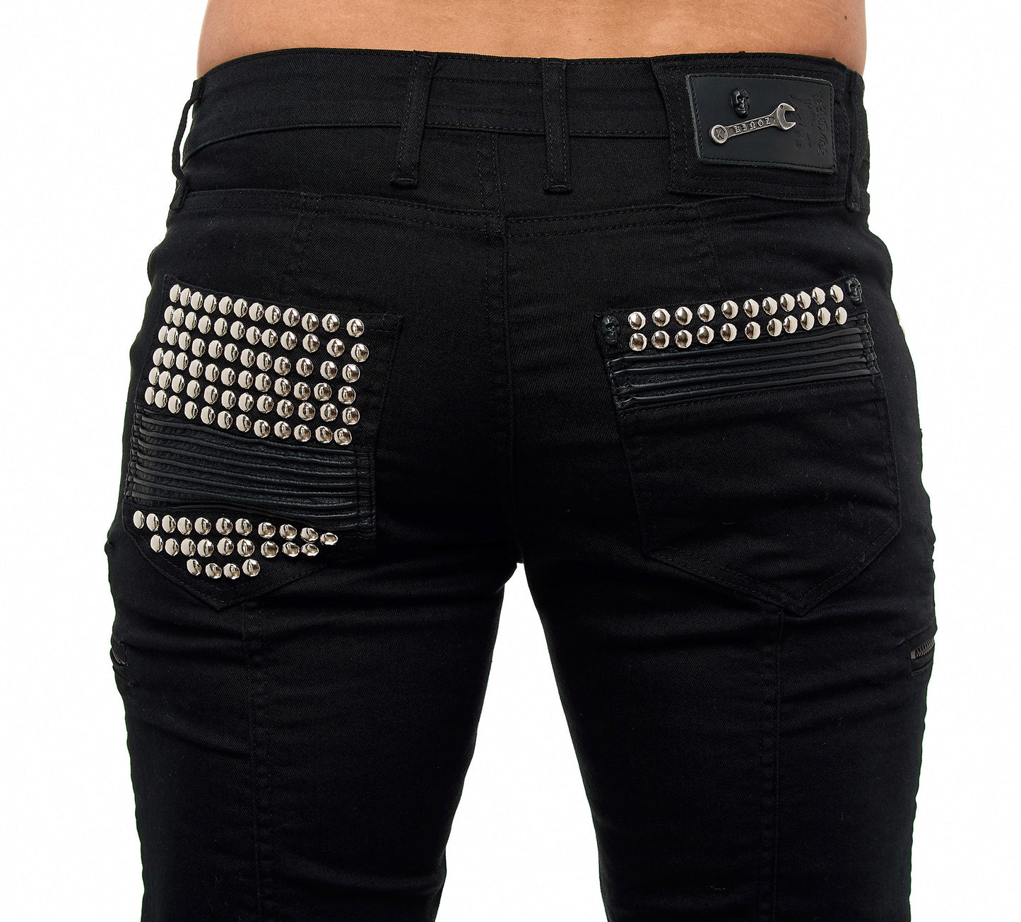 KINGZ Herren Designer Nieten Biker Jeans, Slim Fit, Modell  1683-1 Black