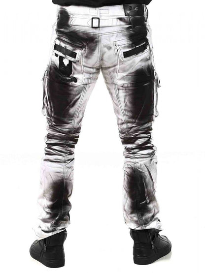 KINGZ Herren Cargo Biker Jeans, Slim Fit, Modell 1699 , Weiß