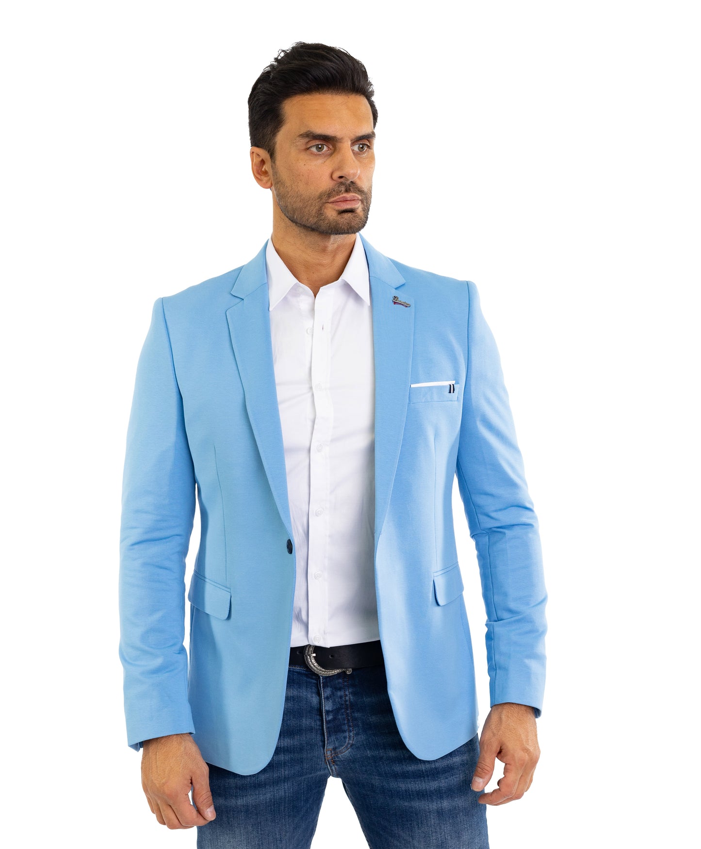 DENIM DISTRIQT Herren Sakko, Sportliches Jersey Sakko, Slim Fit, Modell DQ1307, Maya Blau