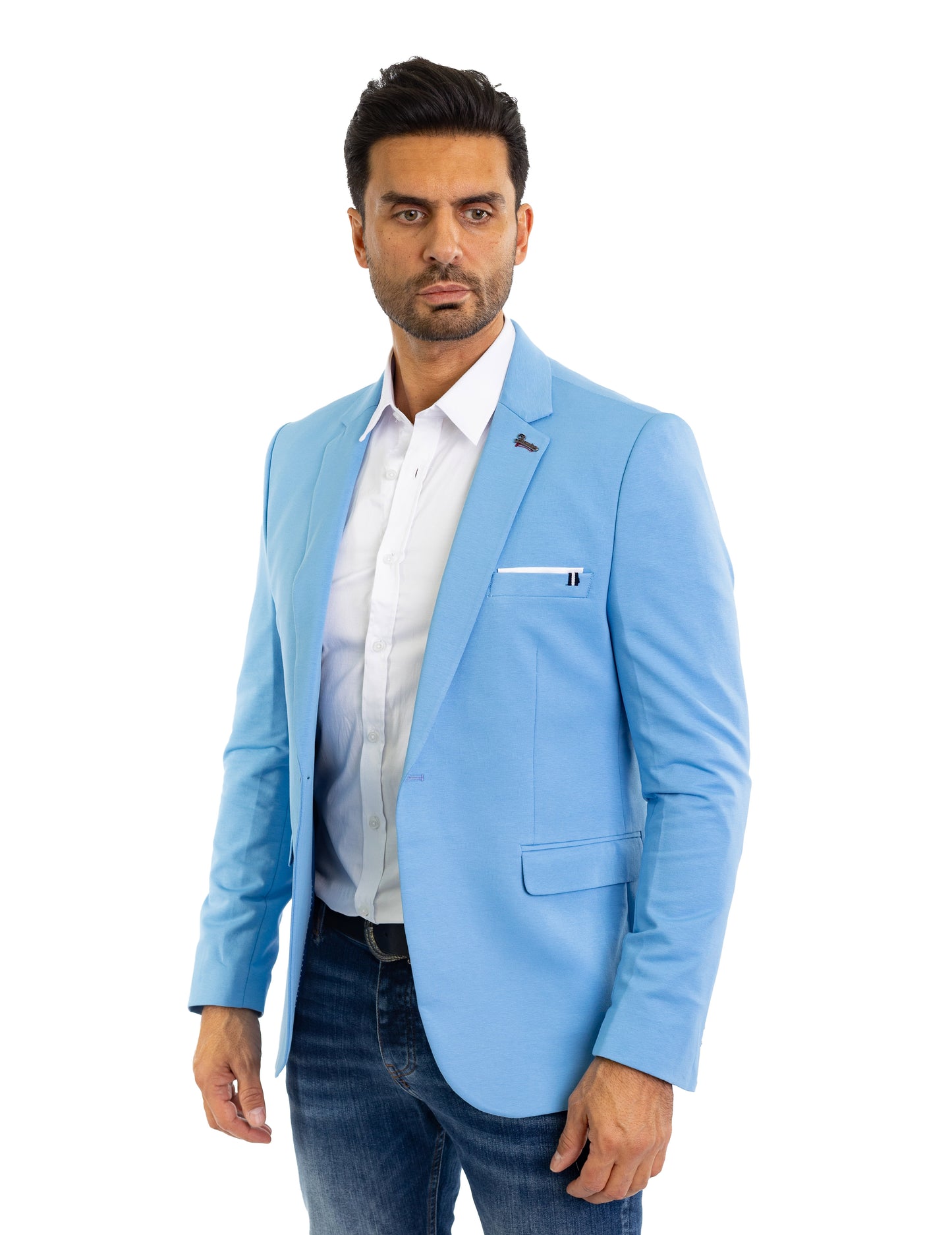 DENIM DISTRIQT Herren Sakko, Sportliches Jersey Sakko, Slim Fit, Modell DQ1307, Maya Blau