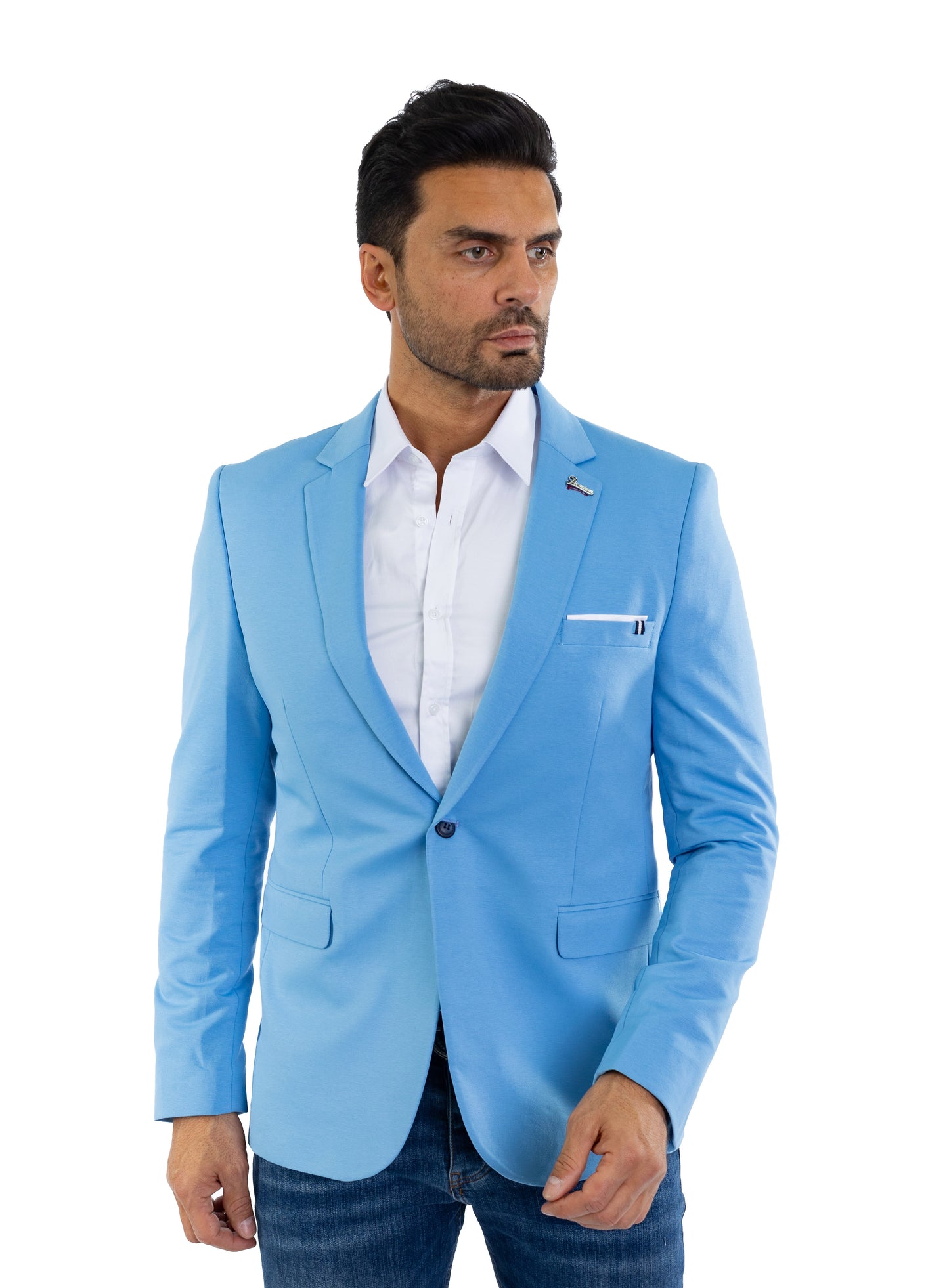 DENIM DISTRIQT Herren Sakko, Sportliches Jersey Sakko, Slim Fit, Modell DQ1307, Maya Blau