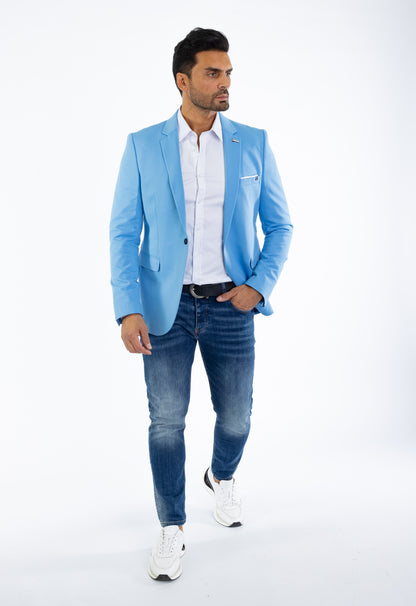 DENIM DISTRIQT Herren Sakko, Sportliches Jersey Sakko, Slim Fit, Modell DQ1307, Maya Blau