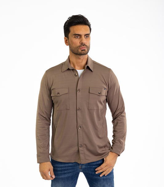 Sporty men's overshirt, slim fit, model CL2285, brown