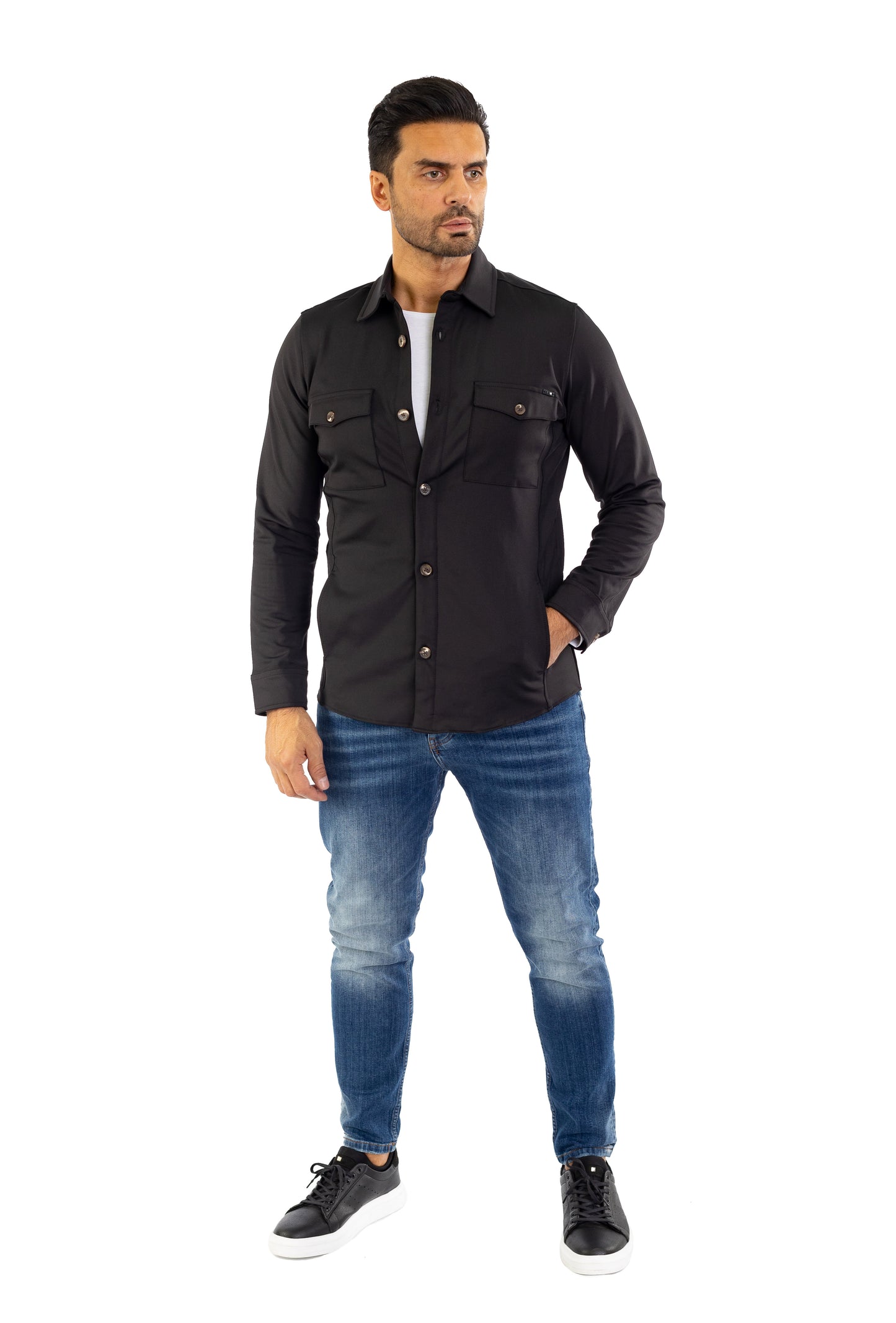 Sportliches Herren Überhemd, Slim Fit, Modell CL2285, Schwarz