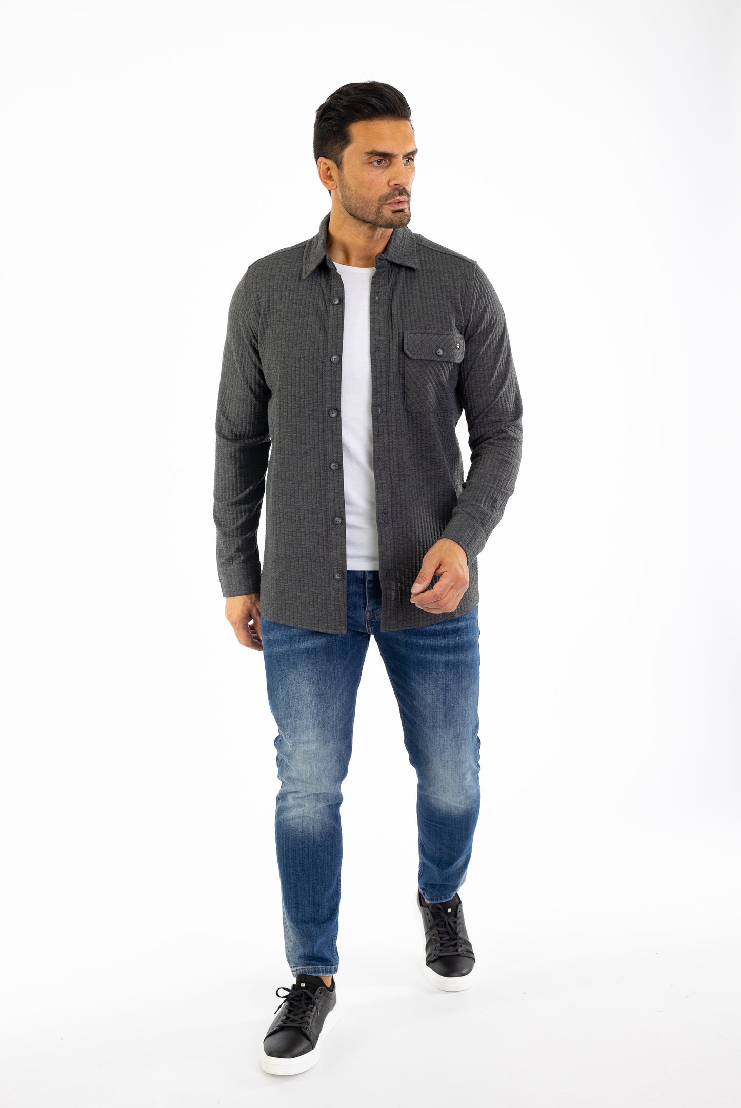 Feines Herren-Jerseyhemd in Slim Fit, Modell CL2229, Anthrazit