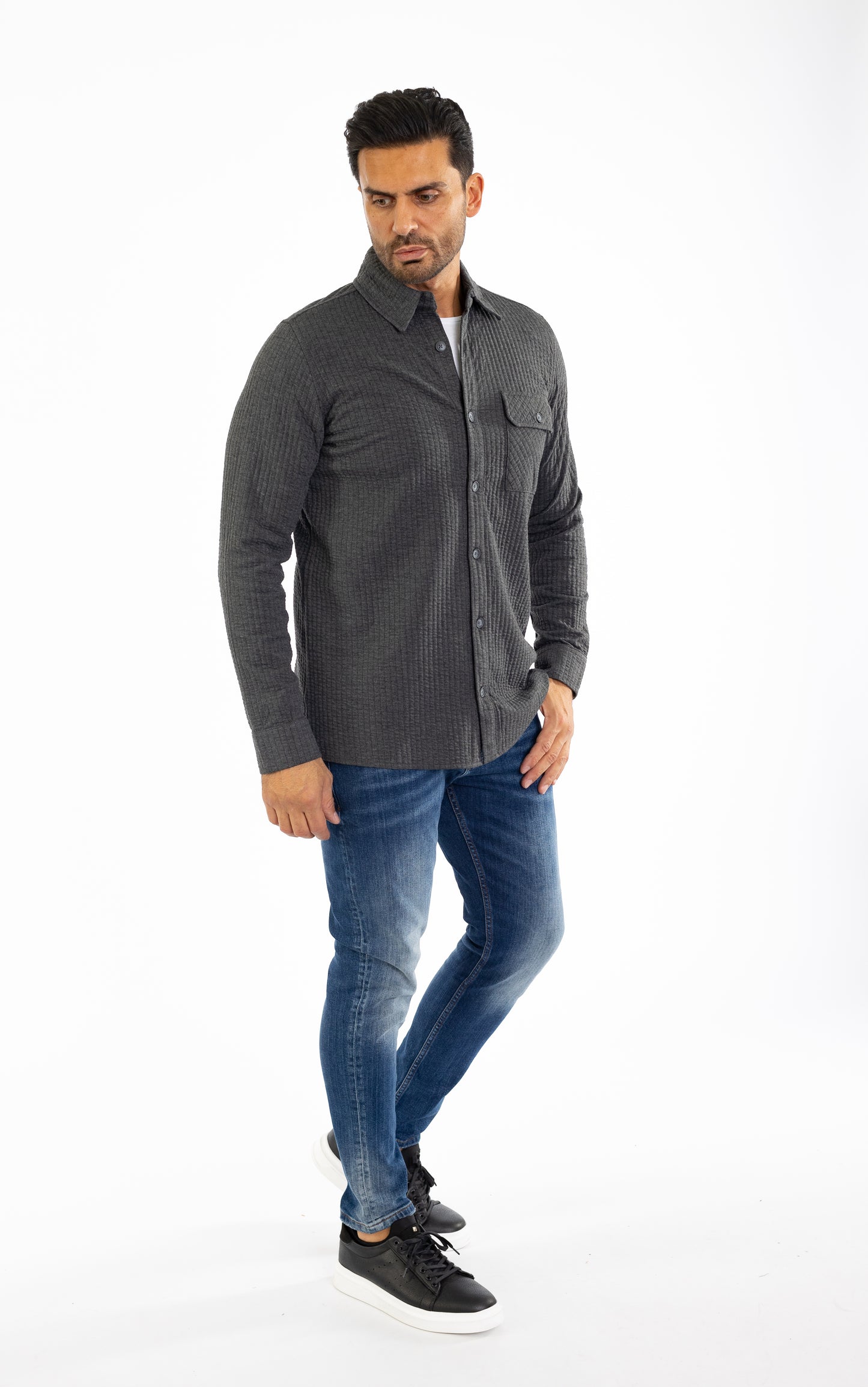 Feines Herren-Jerseyhemd in Slim Fit, Modell CL2229, Anthrazit