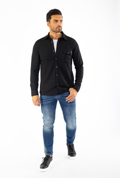 Feines Herren-Jerseyhemd in Slim Fit, Modell CL2229, Schwarz