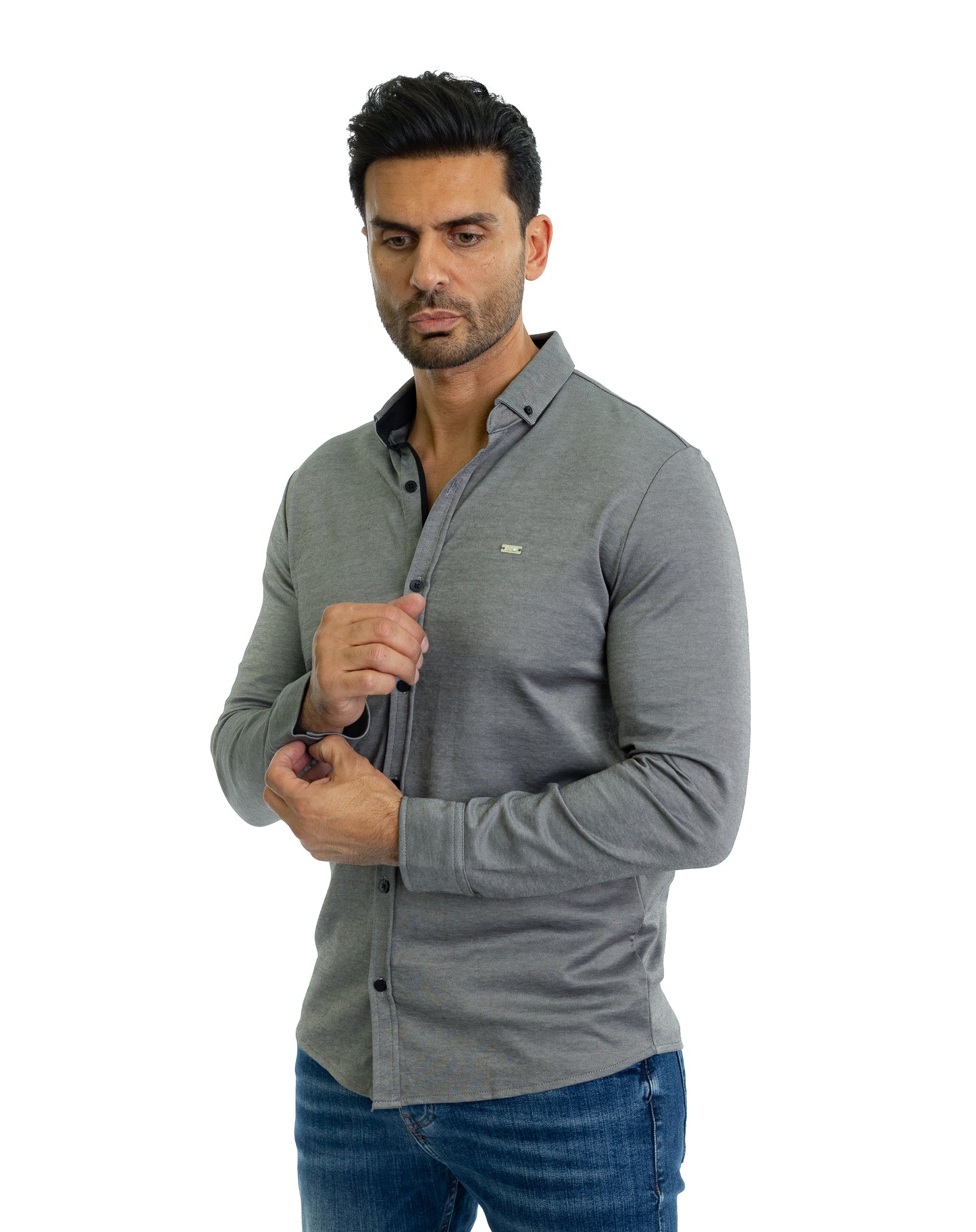 Feines Herren-Jerseyhemd in Slim Fit, Modell CL2118, Grau