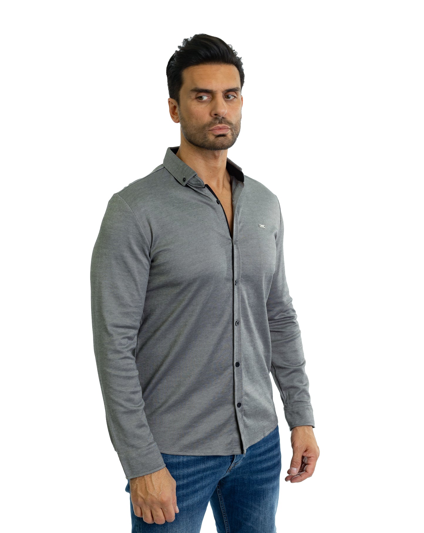 Feines Herren-Jerseyhemd in Slim Fit, Modell CL2118, Grau