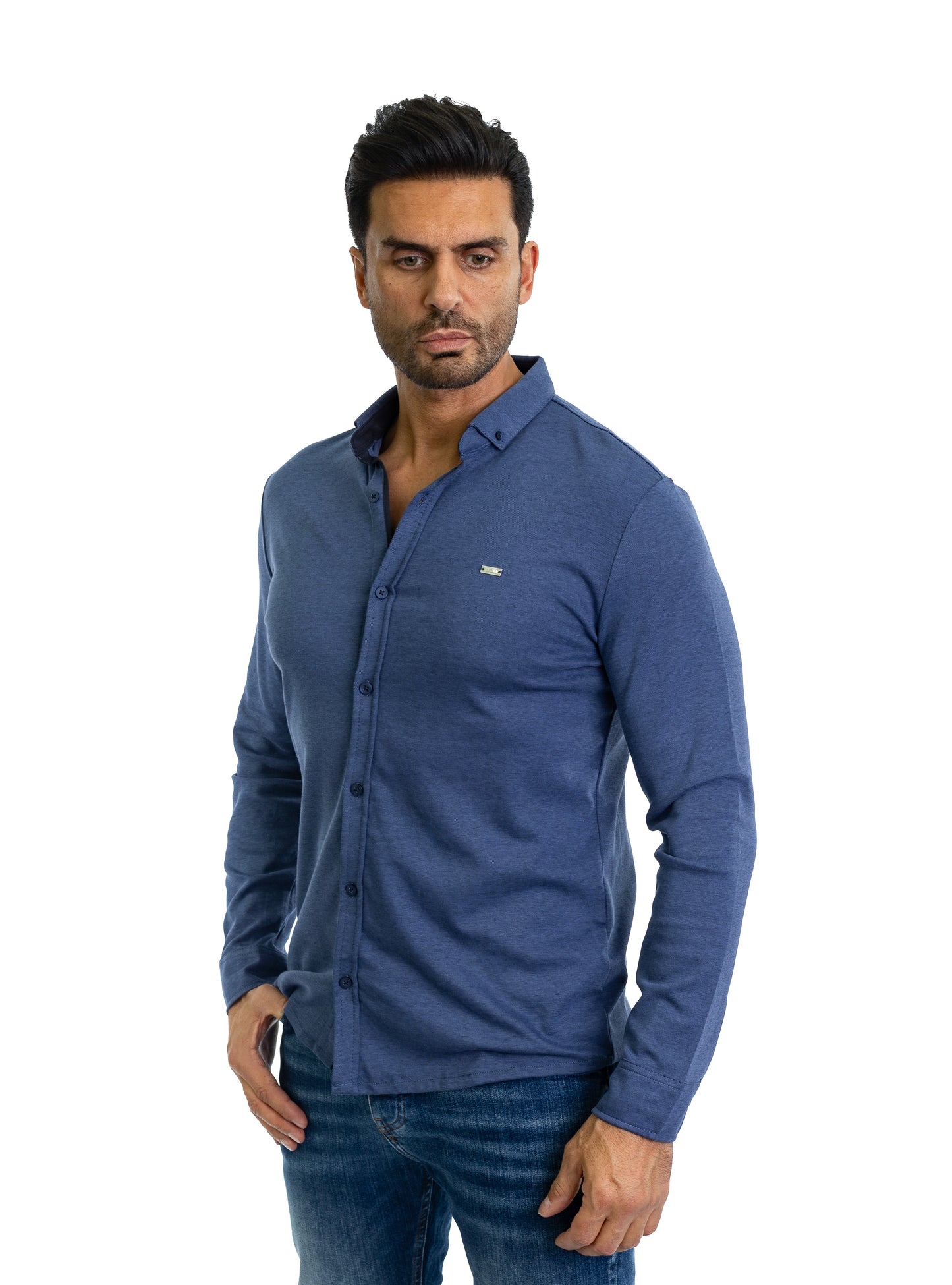 Feines Herren-Jerseyhemd in Slim Fit, Modell CL2118, Blau