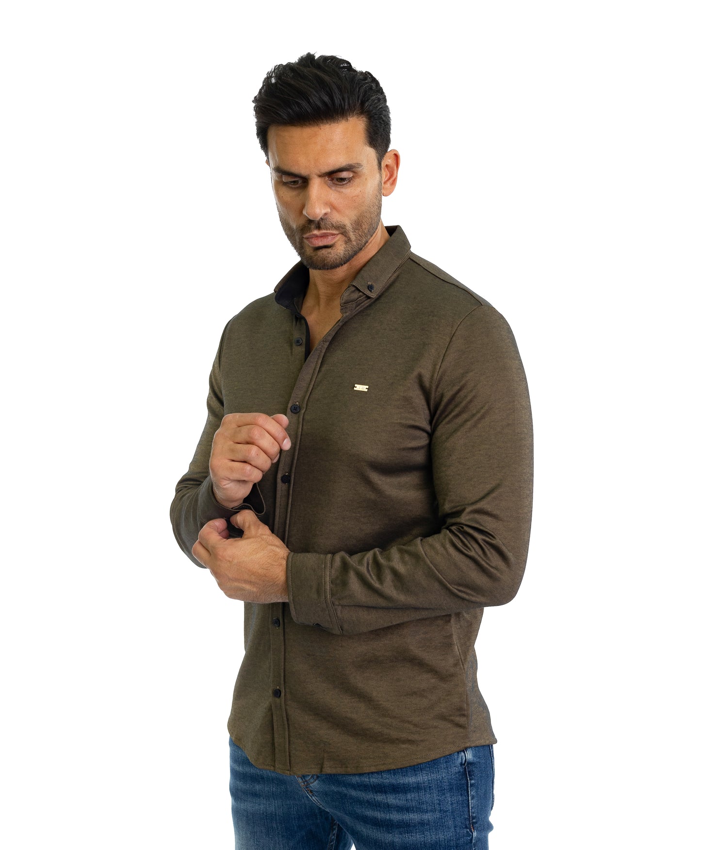 Feines Herren-Jerseyhemd in Slim Fit, Modell CL2118, Khaki