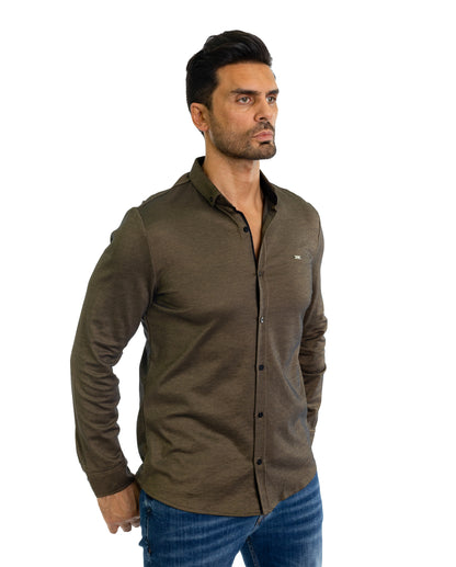 Feines Herren-Jerseyhemd in Slim Fit, Modell CL2118, Khaki