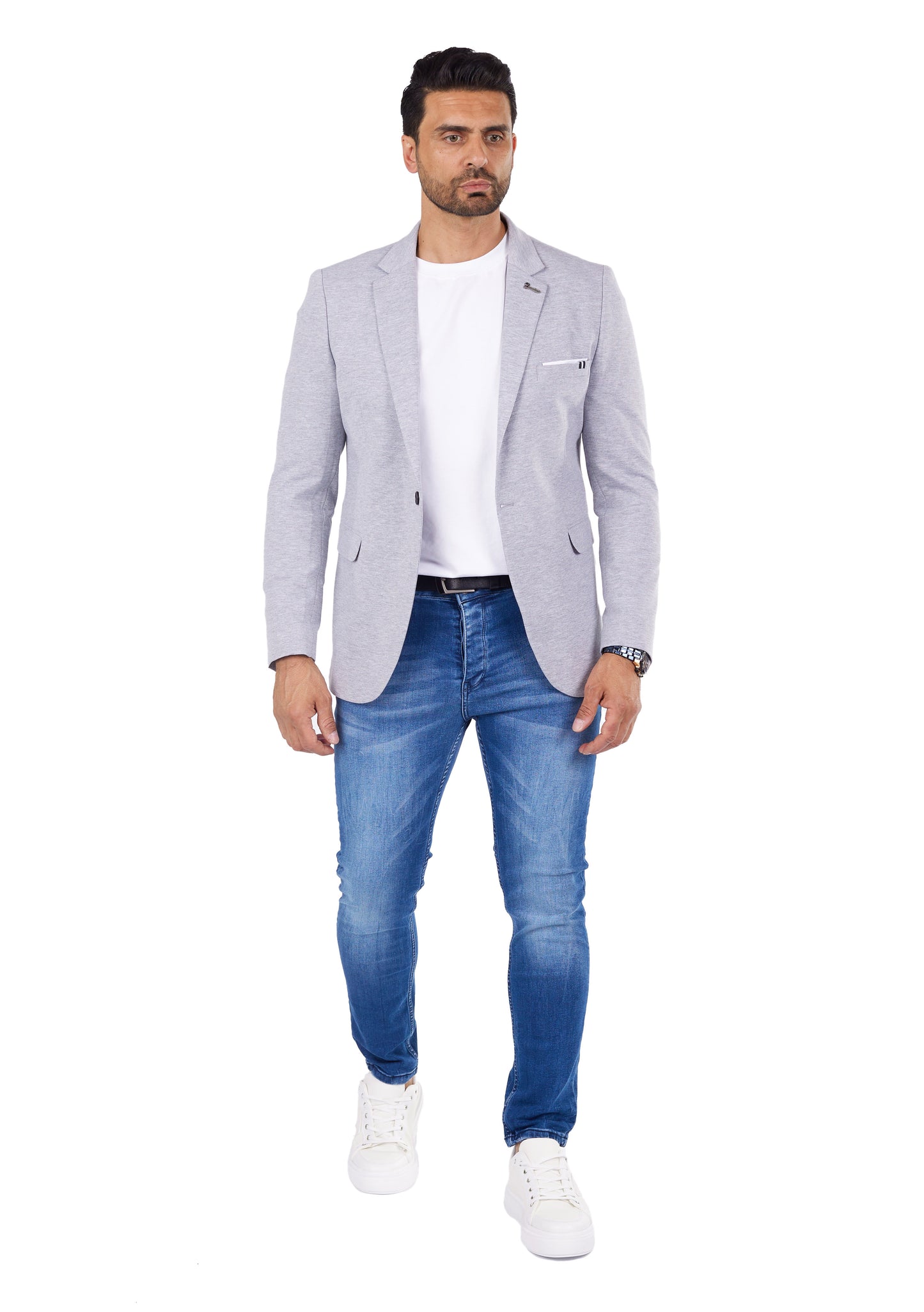 DENIM DISTRIQT Herren Sakko, Sportliches Jersey Sakko, Slim Fit, Modell DQ1307, Grau