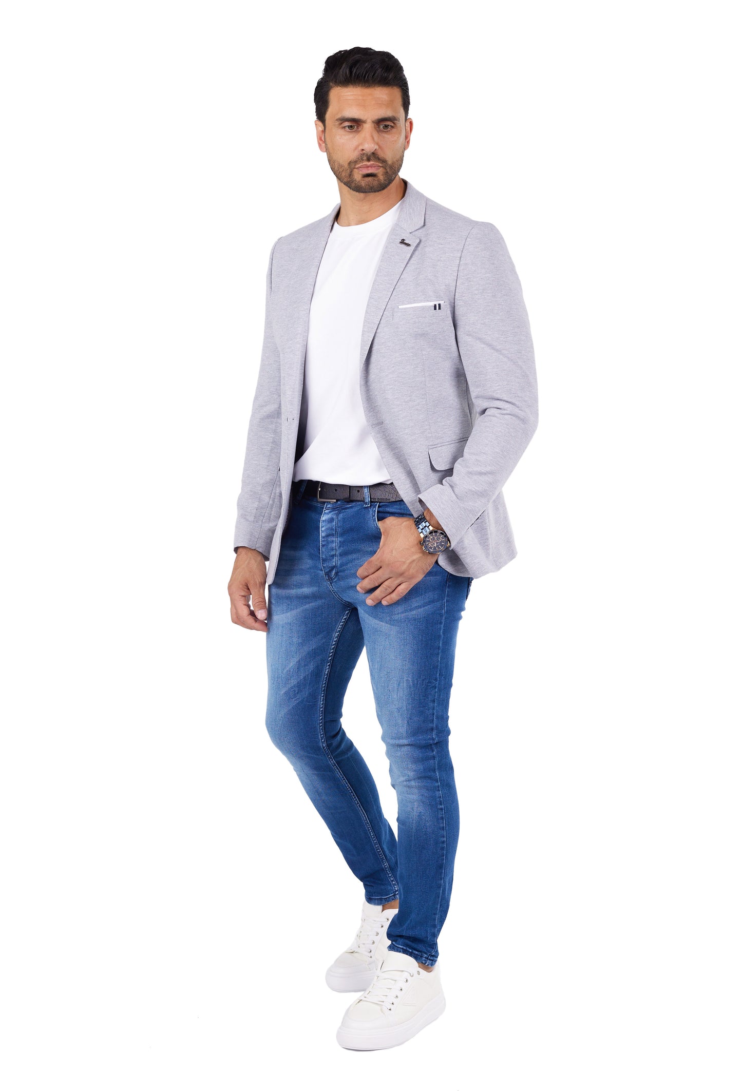 DENIM DISTRIQT Herren Sakko, Sportliches Jersey Sakko, Slim Fit, Modell DQ1307, Grau