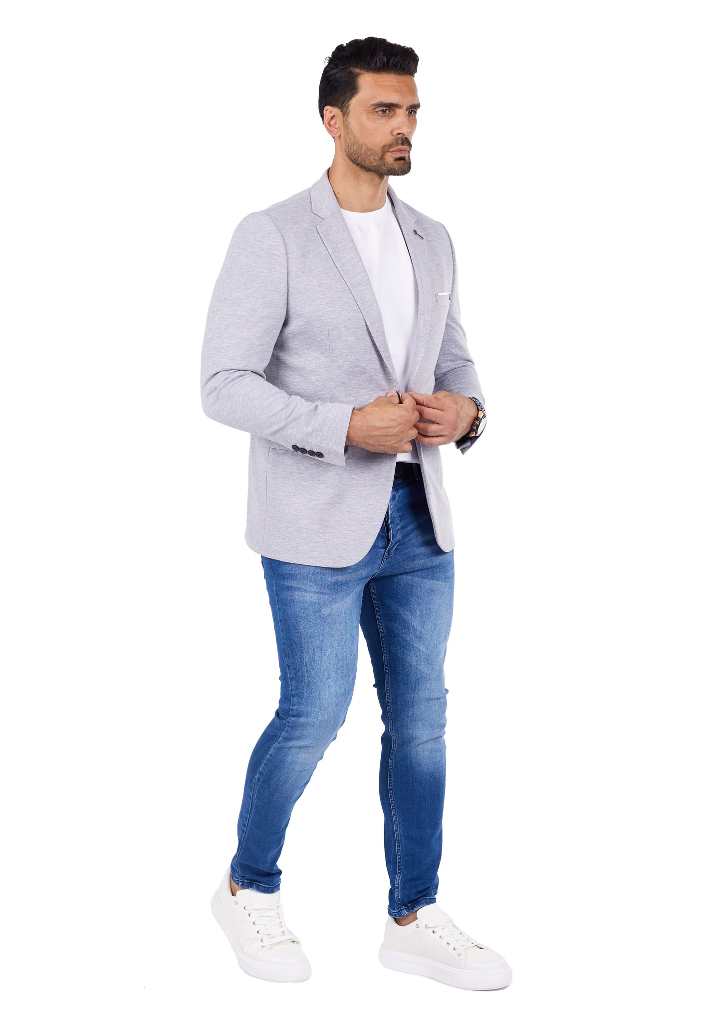 DENIM DISTRIQT Herren Sakko, Sportliches Jersey Sakko, Slim Fit, Modell DQ1307, Grau